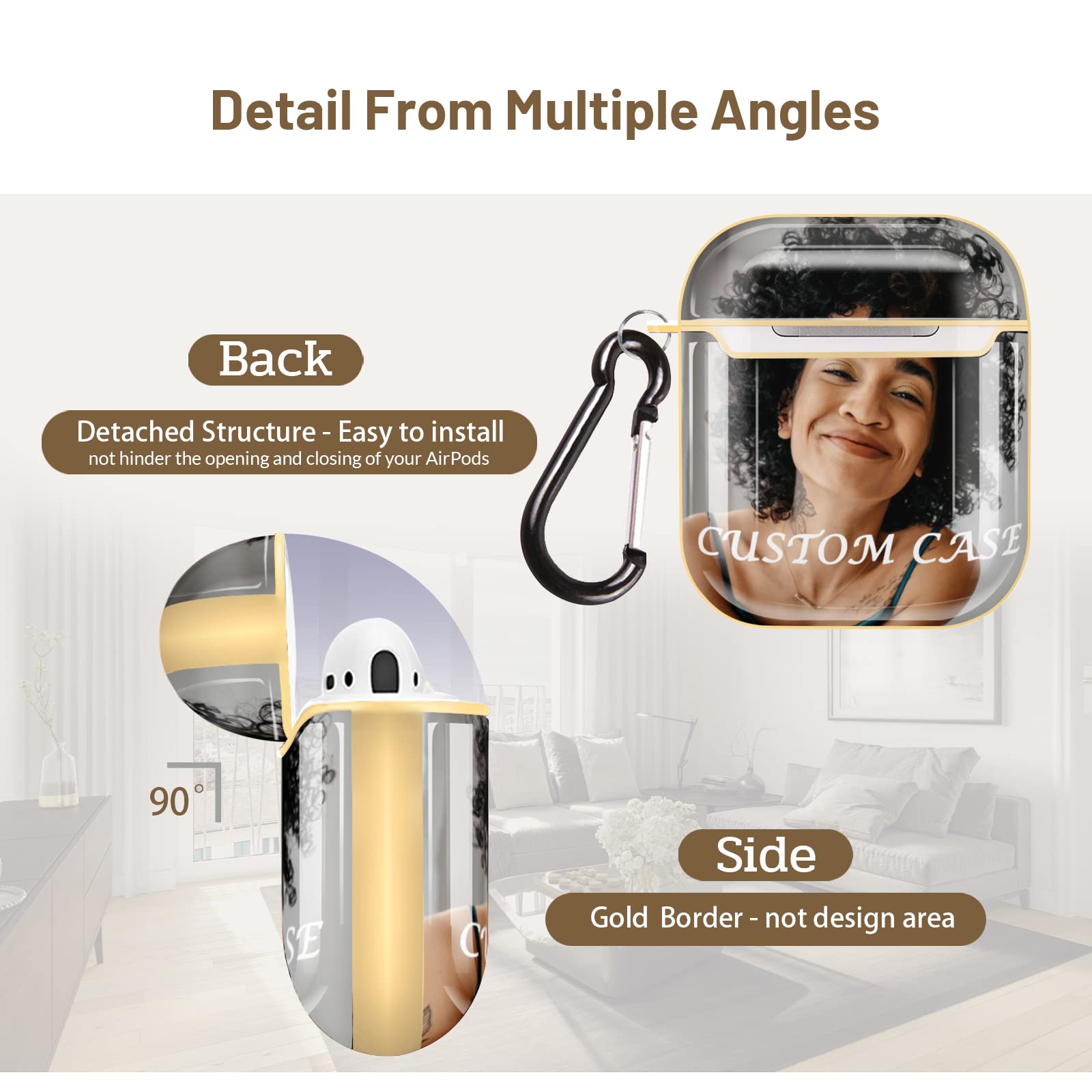 Custom AirPods 1&2 Case with Photo/Text - Durable PC Cover with Chain - Perfect Personalized Gift for Music Lovers