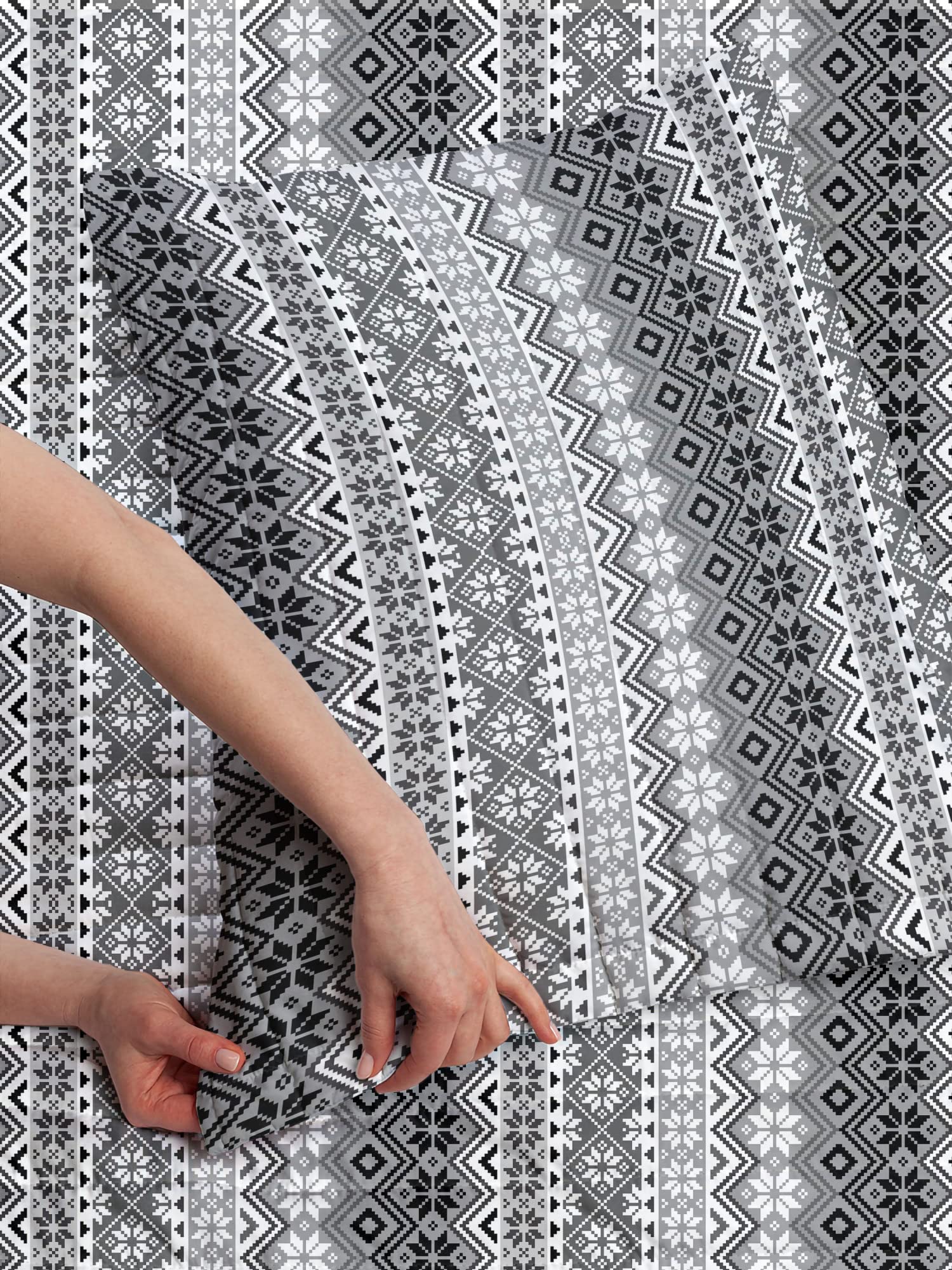 Ambesonne Nordic Microfiber Bedspread Set - Knitting Theme Chevron Pixel Art Scandinavian Design, Soft Queen Size Bedding with Pillow Shams & Comforter in Grey White Black | Perfect for Cozy Bedrooms, Guest Rooms & Modern Home Decor