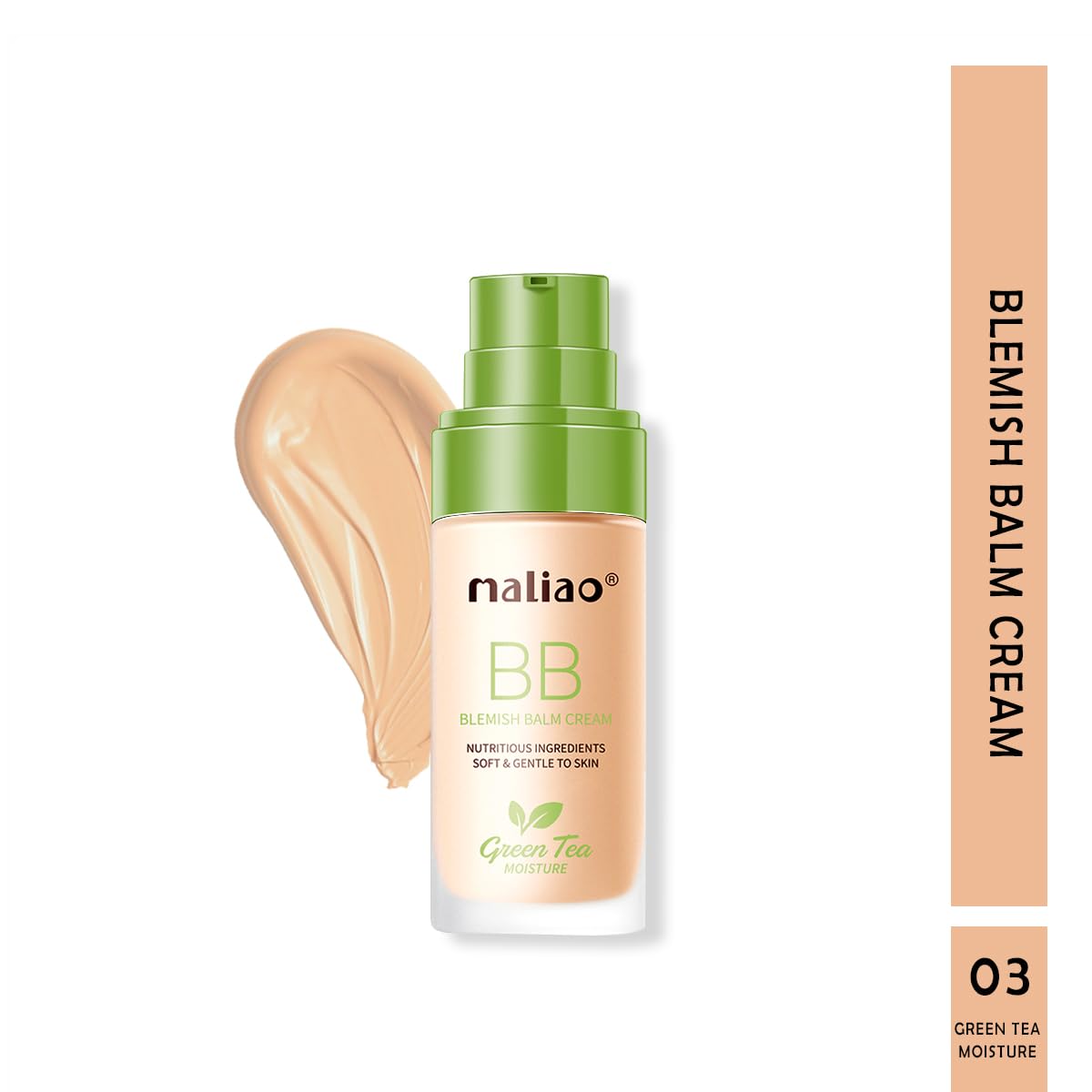 Maliao BB Blemish Balm Cream with Green Tea - Moisturizing, Softening & Gentle Skin Care for Daily Use (Natural Beige) | Perfect for Oily Skin, Acne-Prone Skin & Everyday Makeup Base
