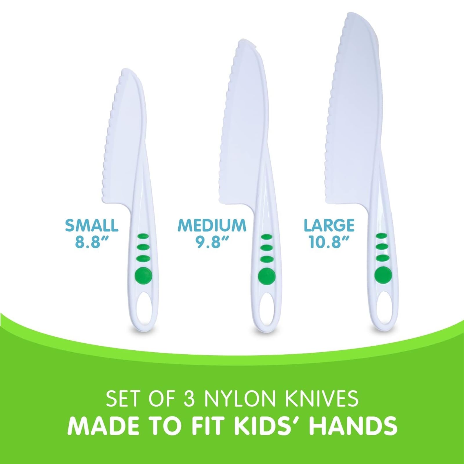Curious Chef 3-Piece Nylon Knife Set - BPA-Free, Dishwasher Safe Kids Kitchen Tools - Child-Safe Nylon Knives for Nonstick Pans - Perfect for Cooking, Baking & Learning Kitchen Skills