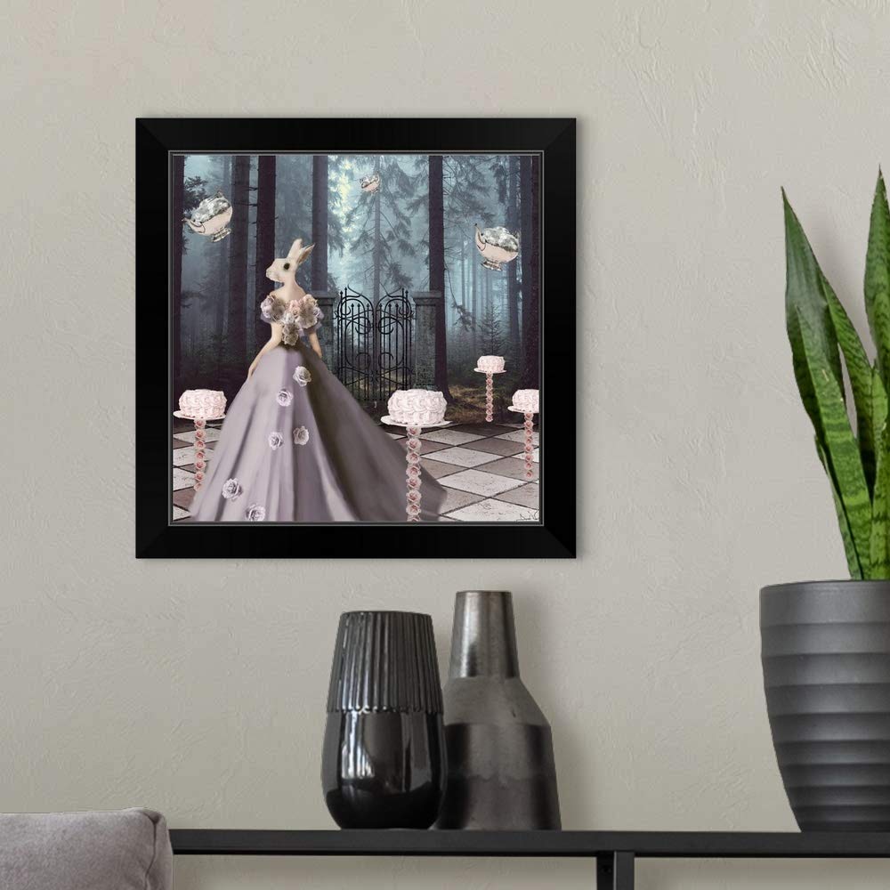 Cake Forest Black Framed Rabbit Art Print - Wall Decor for Living Room, Bedroom & Office