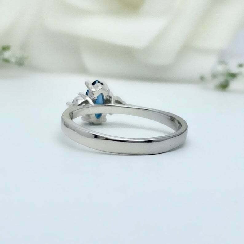 1ct Marquise Cut London Blue Topaz Engagement Ring for Women - 925 Sterling Silver White Gold Plated, Elegant Trilogy Design for Proposals, Anniversaries & Special Occasions