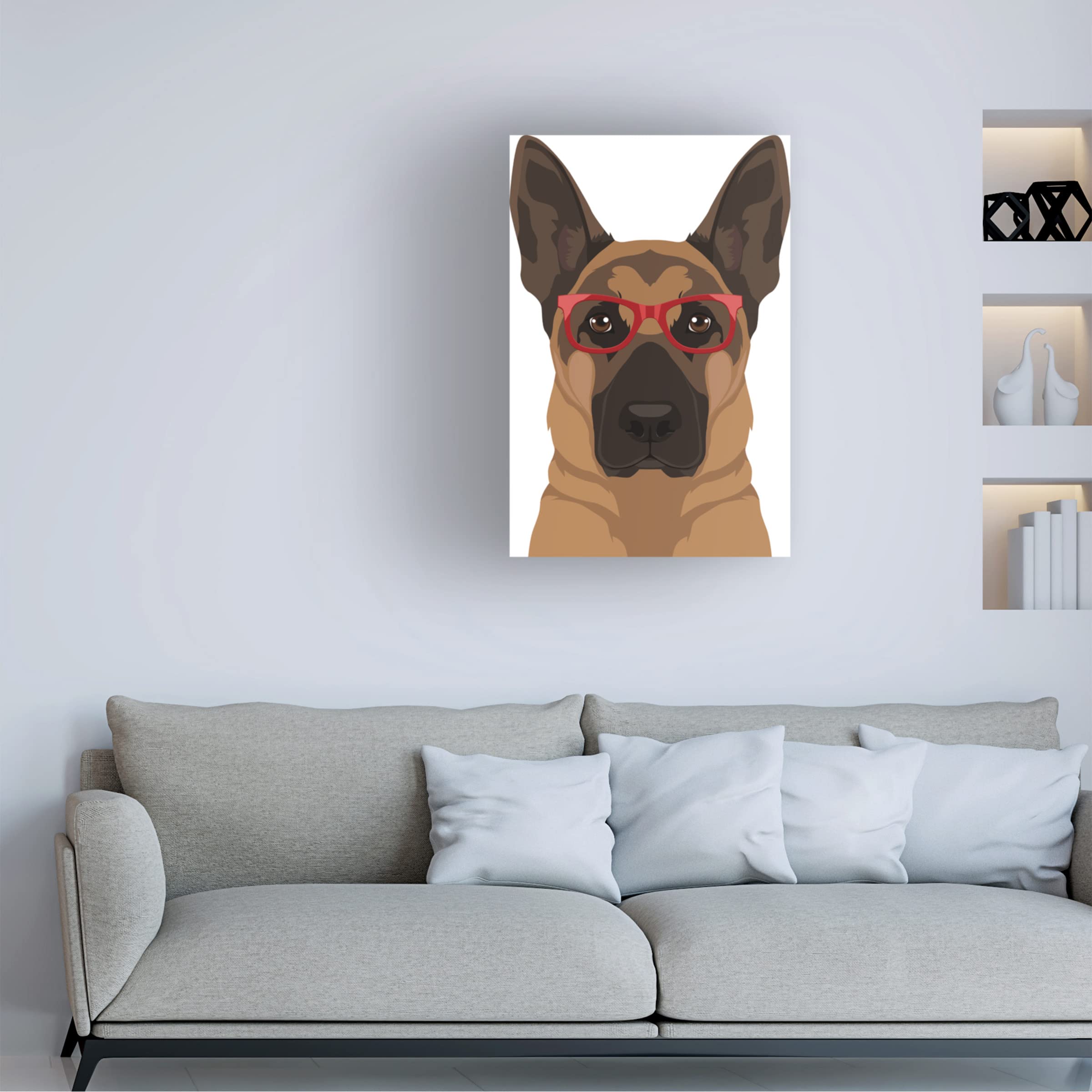 Trademark Fine Art 'German Shepherd Wearing Hipster Glasses' Canvas Wall Art Print - Funny Pet Dog Portrait for Living Room, Office & Home Decor