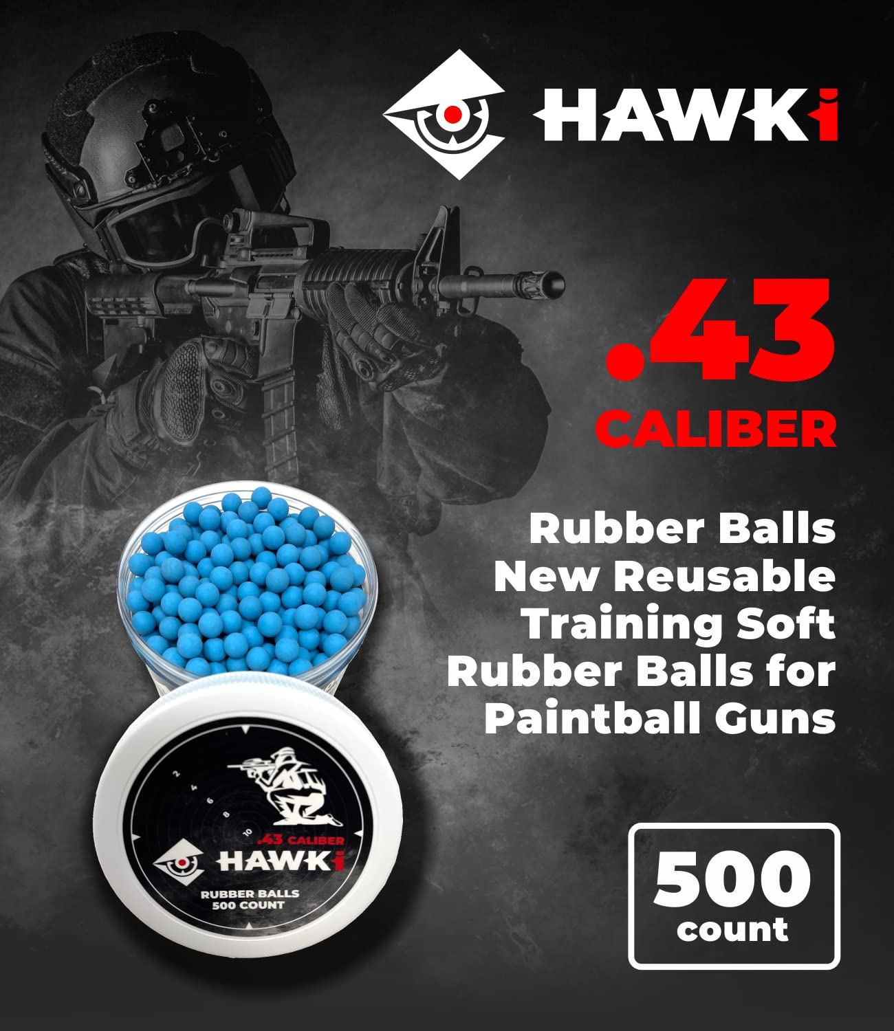 Hawki .50 & .43 Caliber Reusable Rubber Training Balls - Less Lethal Ammo for Paintball Guns | Perfect for Target Practice, Tactical Training & Outdoor Shooting Games