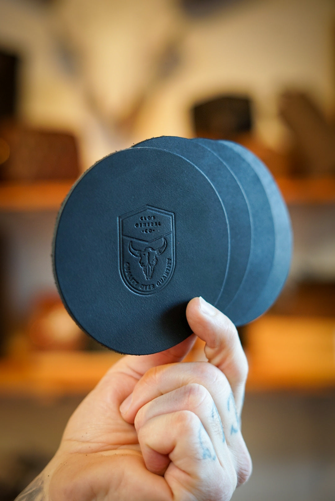 Premium Black Coasters Set - Round & Bison Shape, Non-Slip Drink Pads for Coffee Tables, Bars & Home Decor - 12 Pack