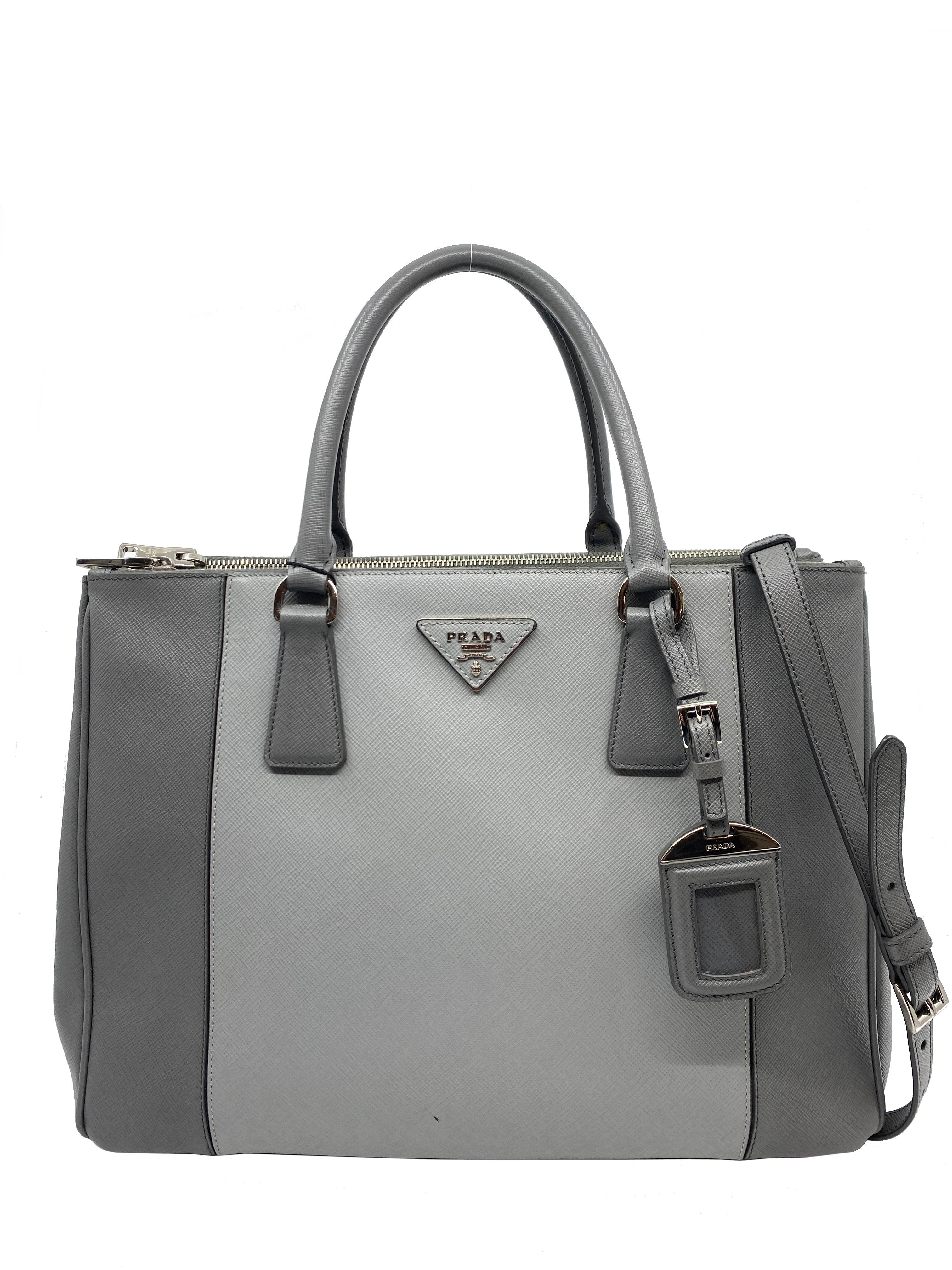 Prada Saffiano Leather Double Zip Tote Bag for Women | Luxury Two-Tone Handbag | Perfect for Work, Travel & Everyday Use