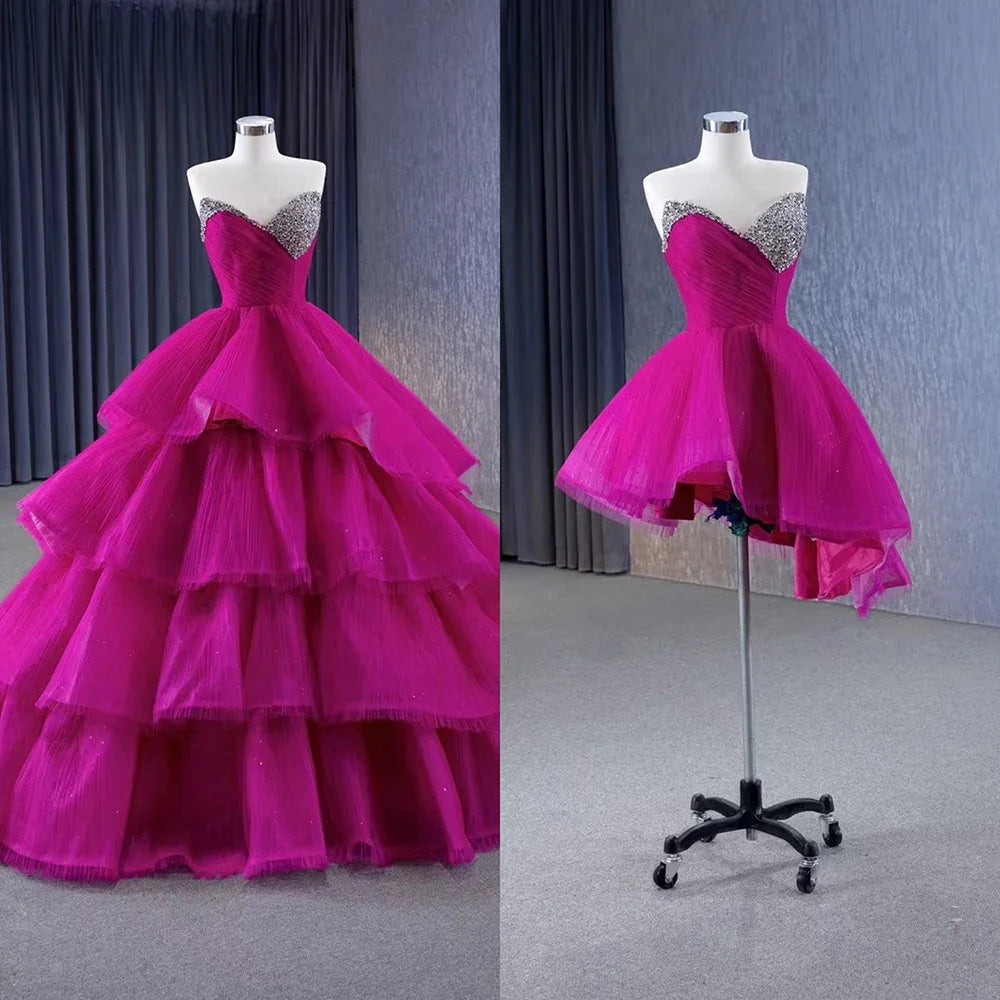 Serene Hill Fuchsia Detachable Lace-Up Pearl Beaded Luxury Wedding Dress - High-End Custom Made Bride Gown 2025 (HM231068) | Perfect for Bridal Ceremonies, Vow Renewals & Formal Events