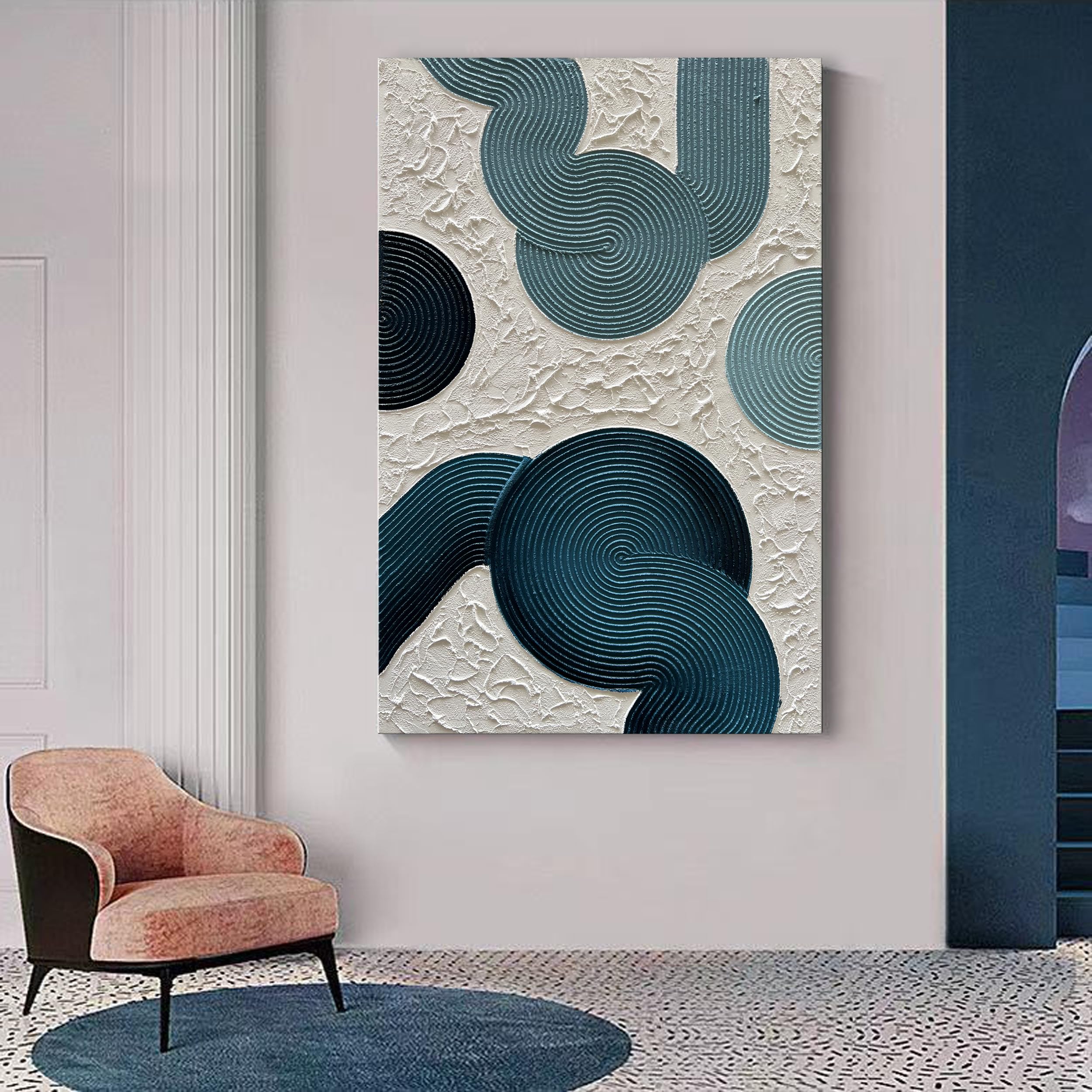 Hand-Painted NANKAI Blue and White Abstract Oil Painting - 45x30 Inch Thick Texture 3D Canvas Wall Art for Living Room & Bedroom Decor