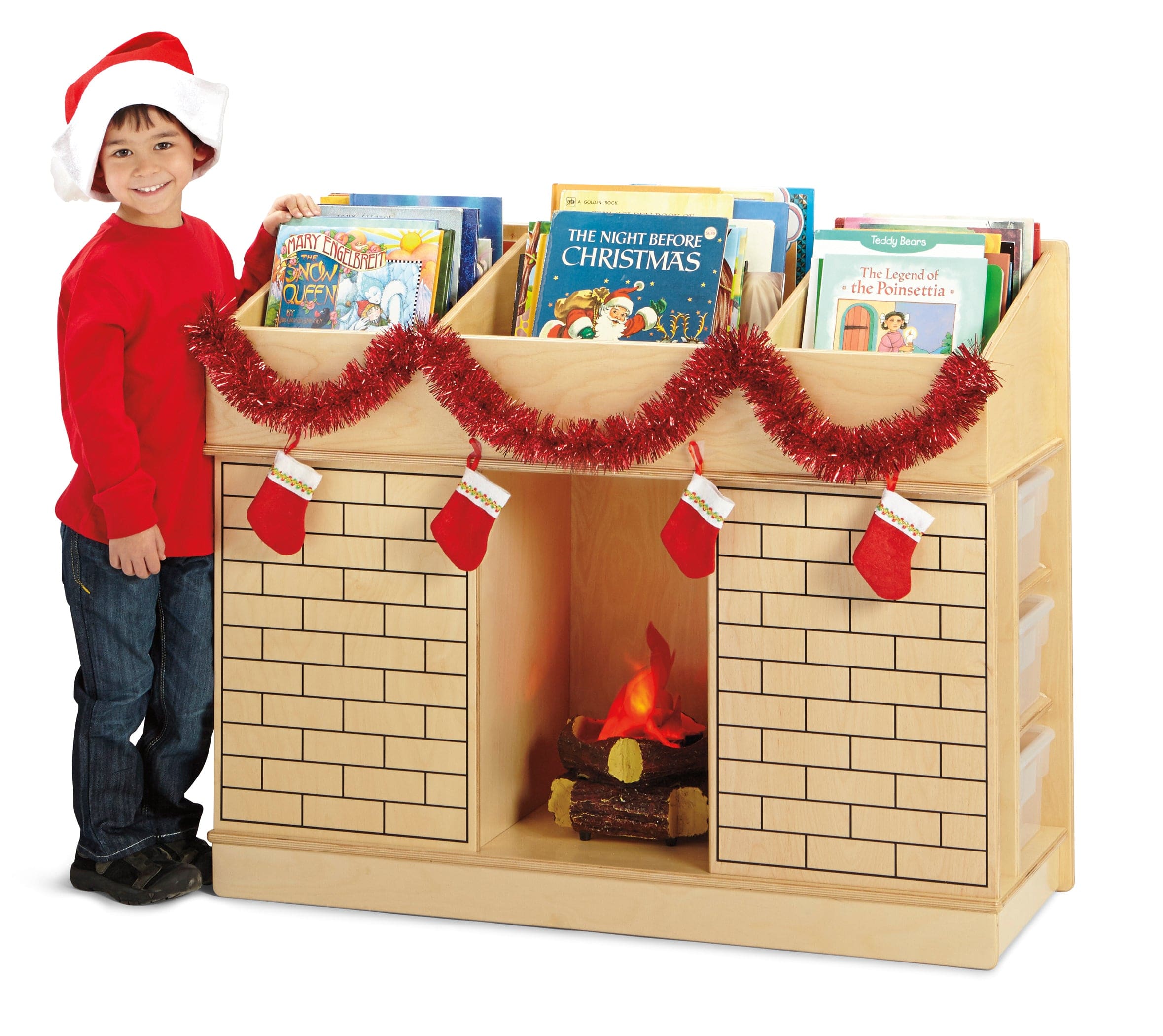 Cozy Storybook Fireplace Bookshelf - Perfect for Home Library, Living Room Decor & Reading Nook | Rustic Wooden Bookshelf with Fireplace Design