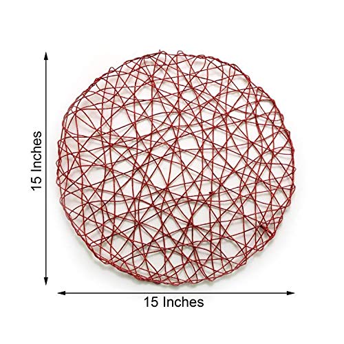 TigerChef 15 Inch Round Woven Metallic Foil Shining Placemats & Charger Plates - Set of 6, Elegant Red - Perfect for Holiday Dinners, Wedding Decor, and Upscale Dining Events