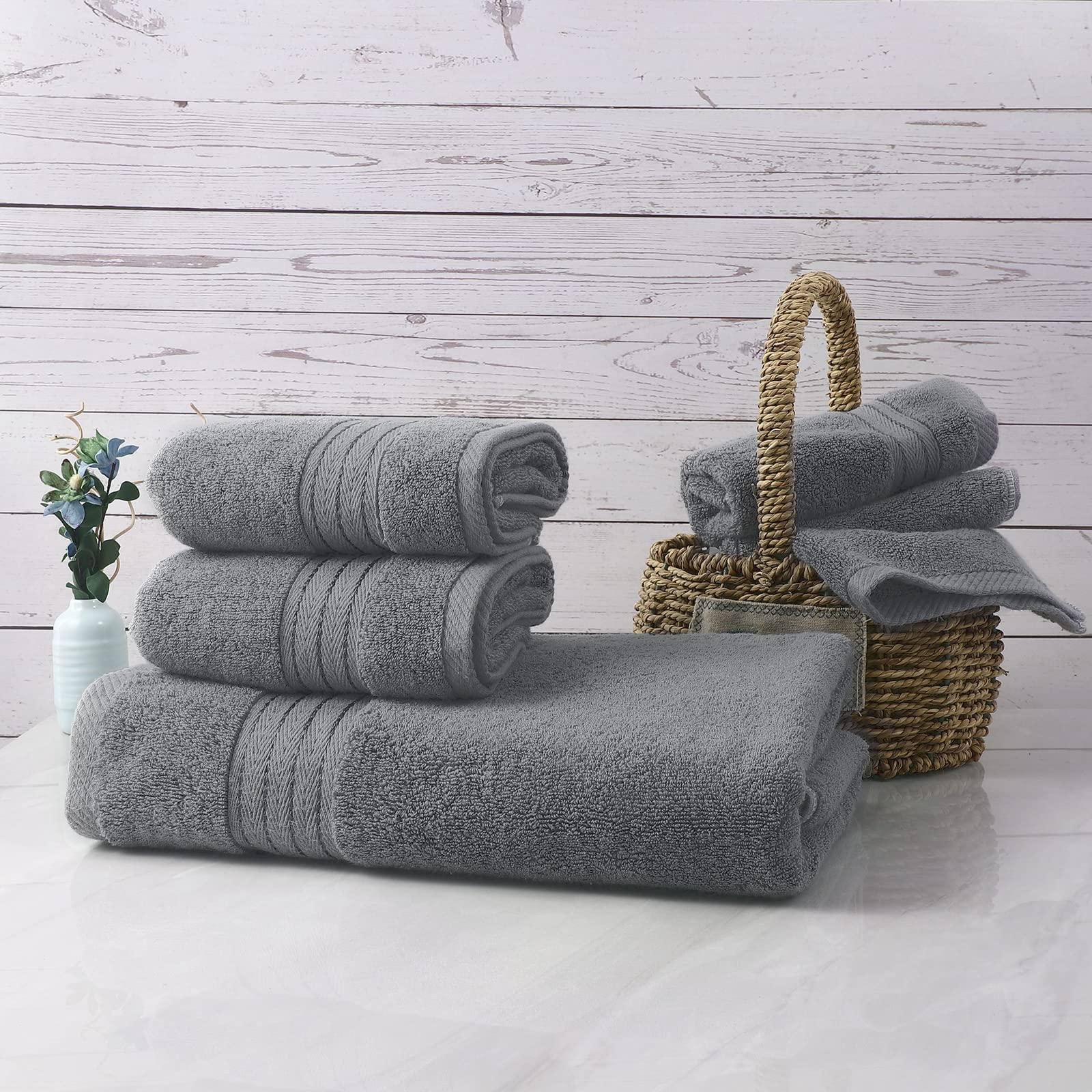Premium 6-Piece Turkish Cotton Bath Towel Set - Ultra Soft & Absorbent 650 GSM Luxury Towels (2 Bath, 2 Hand, 2 Washcloths) | Spa-Grade Bathroom Essentials for Hotels & Home Use