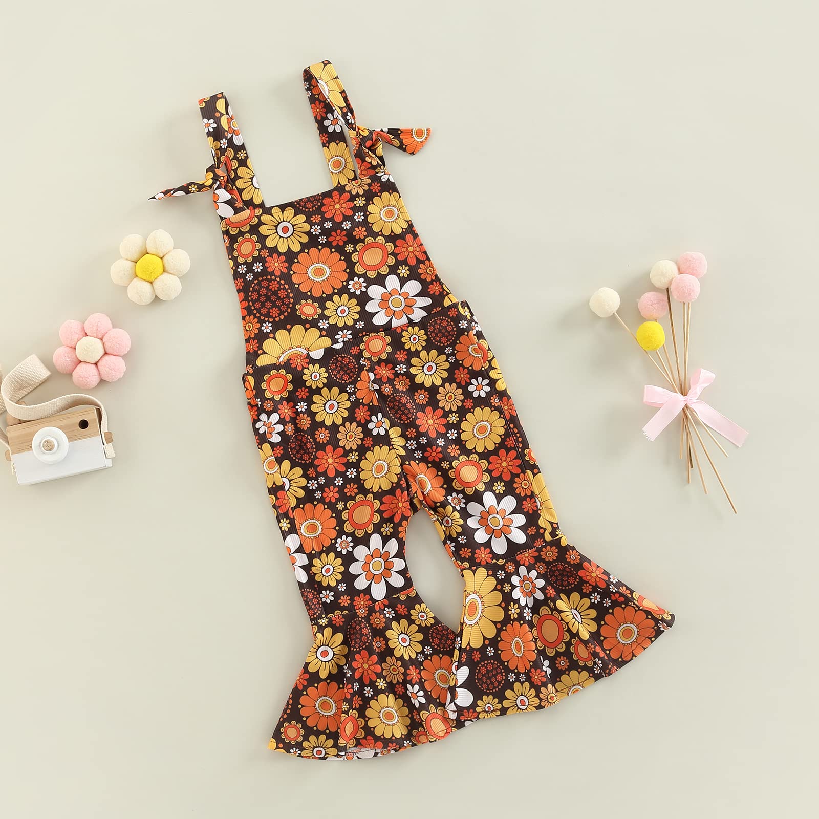 Baby Girl Summer Outfit - Floral Print Suspenders Jumpsuit with Bell Bottom Flare Pants | Cute Overalls for Toddlers | Perfect for Playdates, Beach Trips & Family Photos