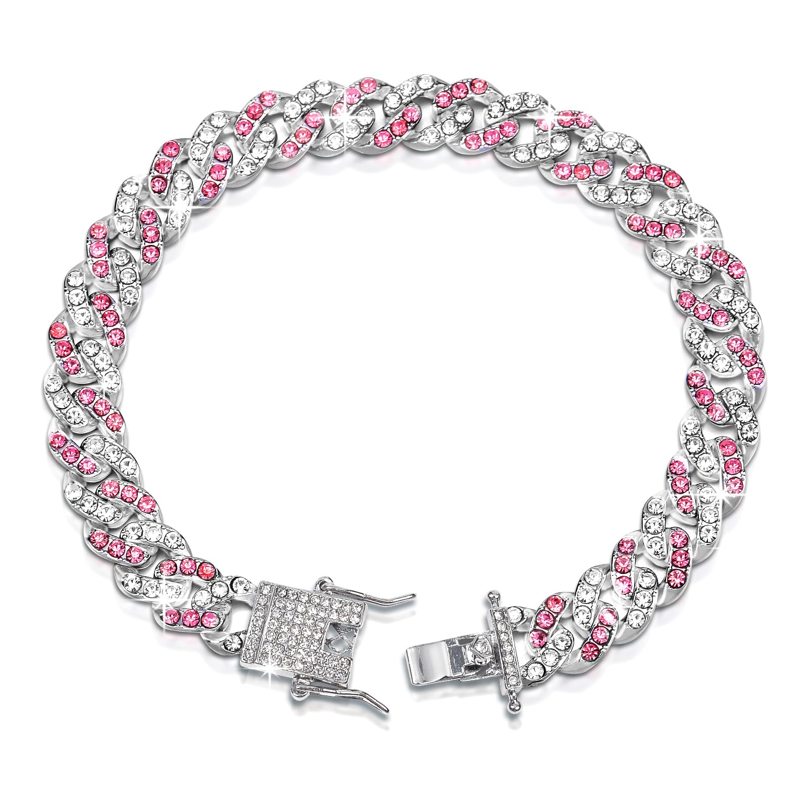 9 Inch Glitter Dog Collar - Pink & Silver Diamond Pet Collar with Buckle, Metal Link Chain for Small Dogs & Cats | Christmas Pet Jewelry Accessories | Perfect for Holiday Parties, Pet Fashion Shows & Special Occasions