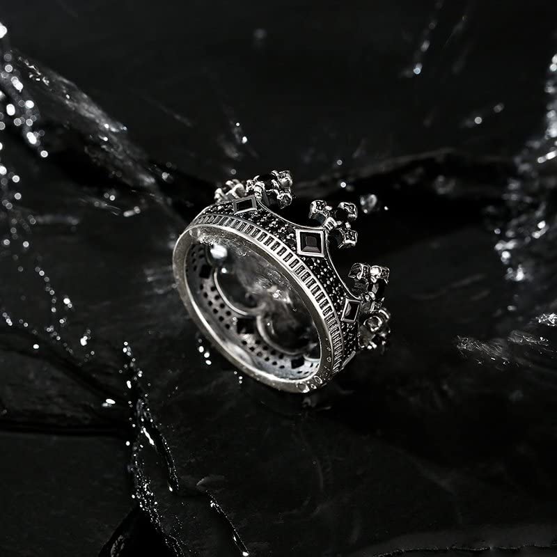 Jeulia Princess Black Crown Ring - Sterling Silver Plated Tiara Ring with Simulated Diamonds, Women's Wedding Promise Jewelry Gift Set with Box | Perfect for Engagement, Anniversary, Valentine's Day & Special Occasions