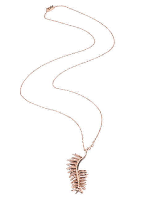 Elegant Pave Frond Pendant Necklace in Rose Gold - Perfect for Weddings, Anniversaries & Special Occasions