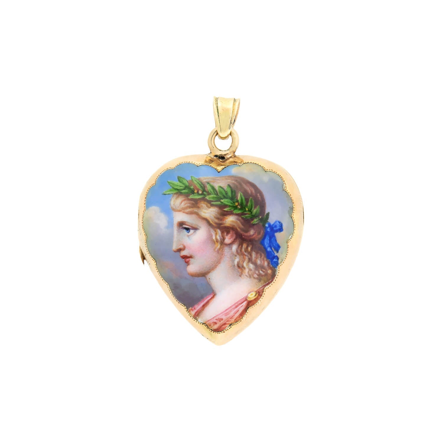 18kt Gold Victorian Diamond & Enamel Portrait Locket Necklace - Antique Jewelry for Women, Elegant Gift for Anniversary & Special Occasions | Perfect for Weddings, Parties & Vintage Fashion