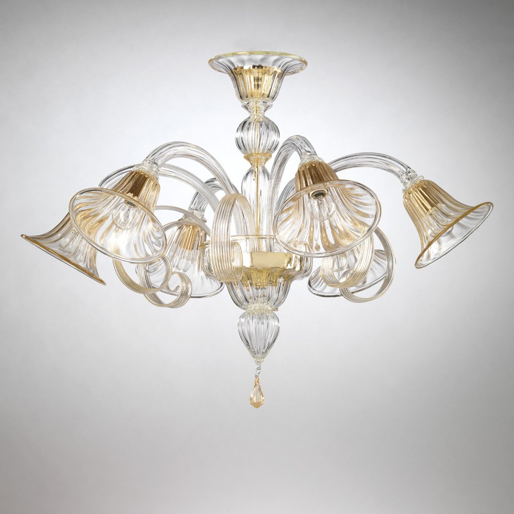 Tintoretto Oro Crystal Ceiling Light Fixture - 6-Light Chandelier for Dining Room, Living Room & Bedroom | Elegant Modern Lighting for Home Decor