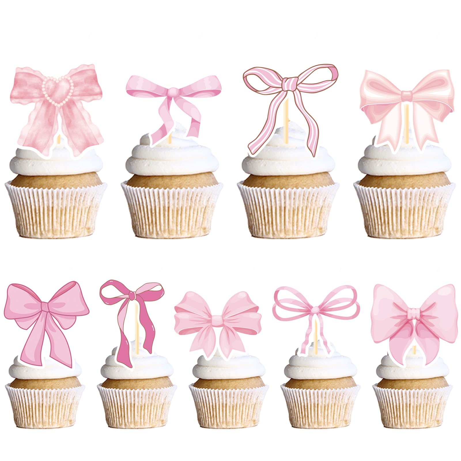 POP PARTY Coquette Birthday Decorations - 36PCS Pink Bow Cupcake Toppers & Party Decorations for Girls, Women | Cute Bow Themed Party Supplies for Birthday, Baby Shower, Bridal Shower & Tea Party