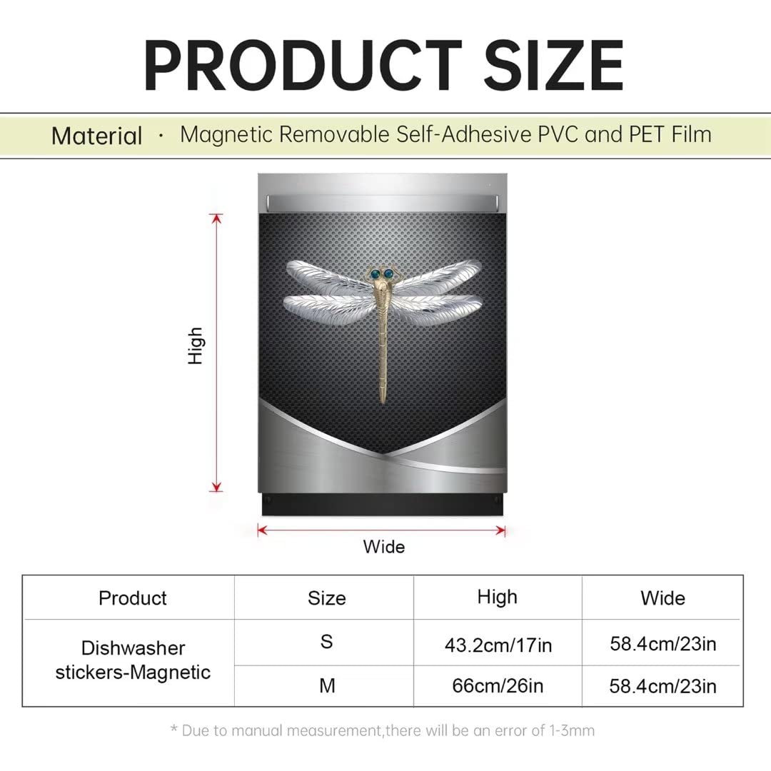 Stainless Steel Dragonfly Dishwasher Magnet Cover - Reusable & Removable Magnetic Panel Decal for Dishwasher & Refrigerator (23
