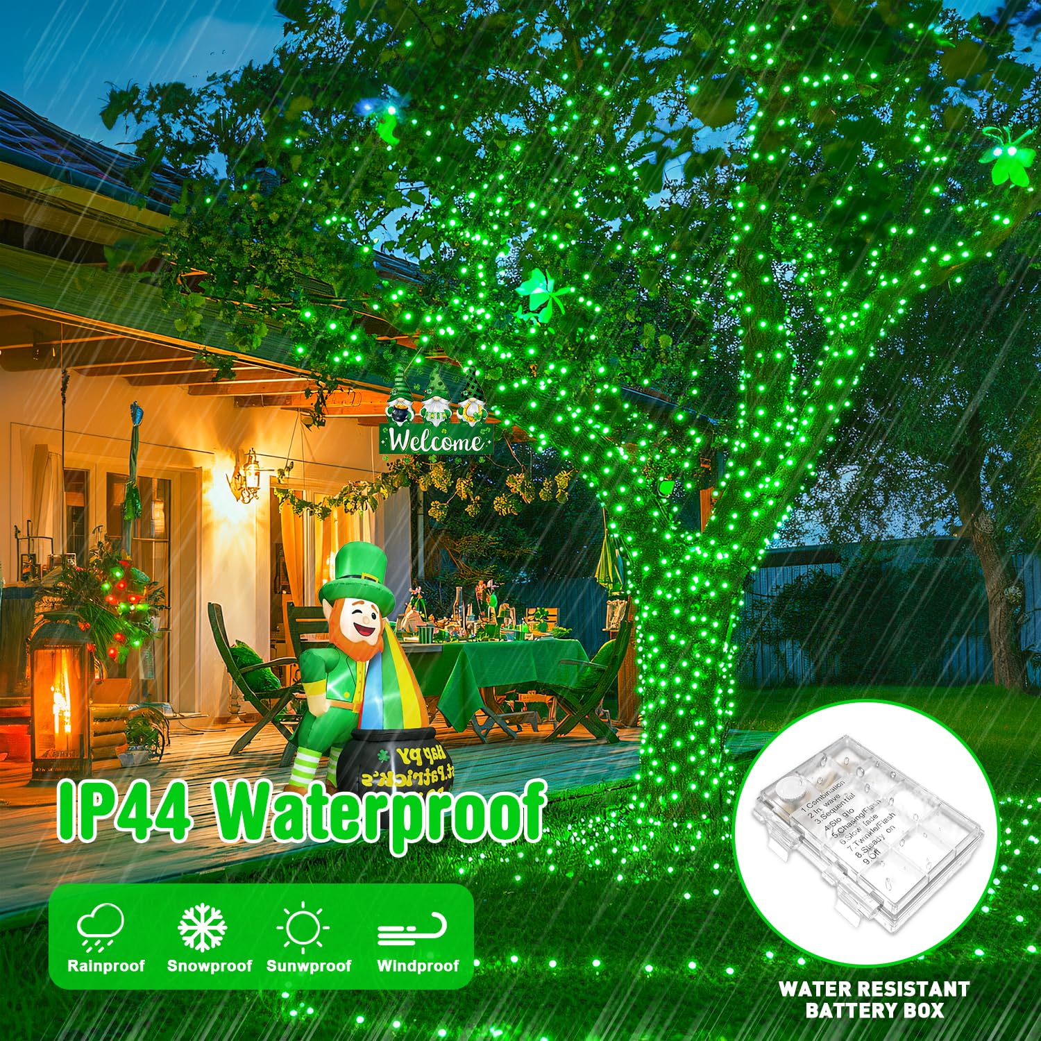 JMEXSUSS 100 LED Green Fairy Lights for St. Patrick's Day Decorations - 33ft Battery Operated String Lights with Remote - Indoor/Outdoor Waterproof Christmas Lights for Trees, Parties, Weddings & Holiday Decor