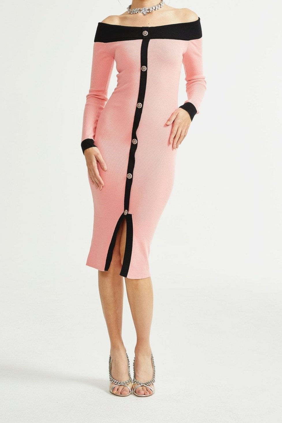 Elegant Carine Pink Midi Dress for Women - Flowy Summer Party & Wedding Guest Dress