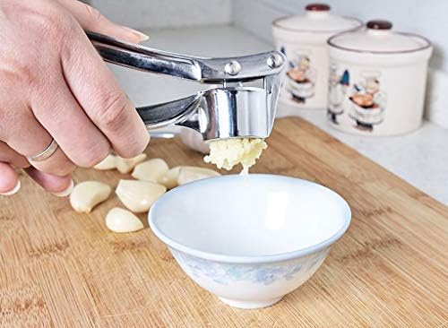 Premium Stainless Steel Garlic Press - Heavy Duty Zinc Alloy Garlic Crusher, Peeler & Chopper for Fresh Garlic Puree | Ideal for Cooking, Baking & Meal Prep