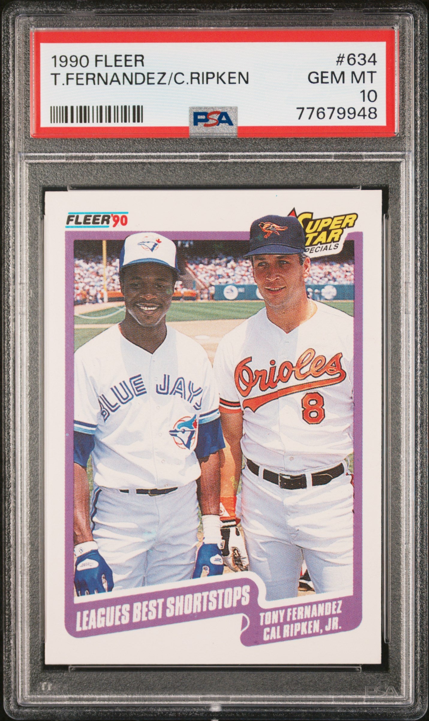 1990 Fleer Tony Fernandez & Cal Ripken Jr. #634 PSA 10 Gem Mint Baseball Card - Perfect for Collectors & Sports Memorabilia Displays