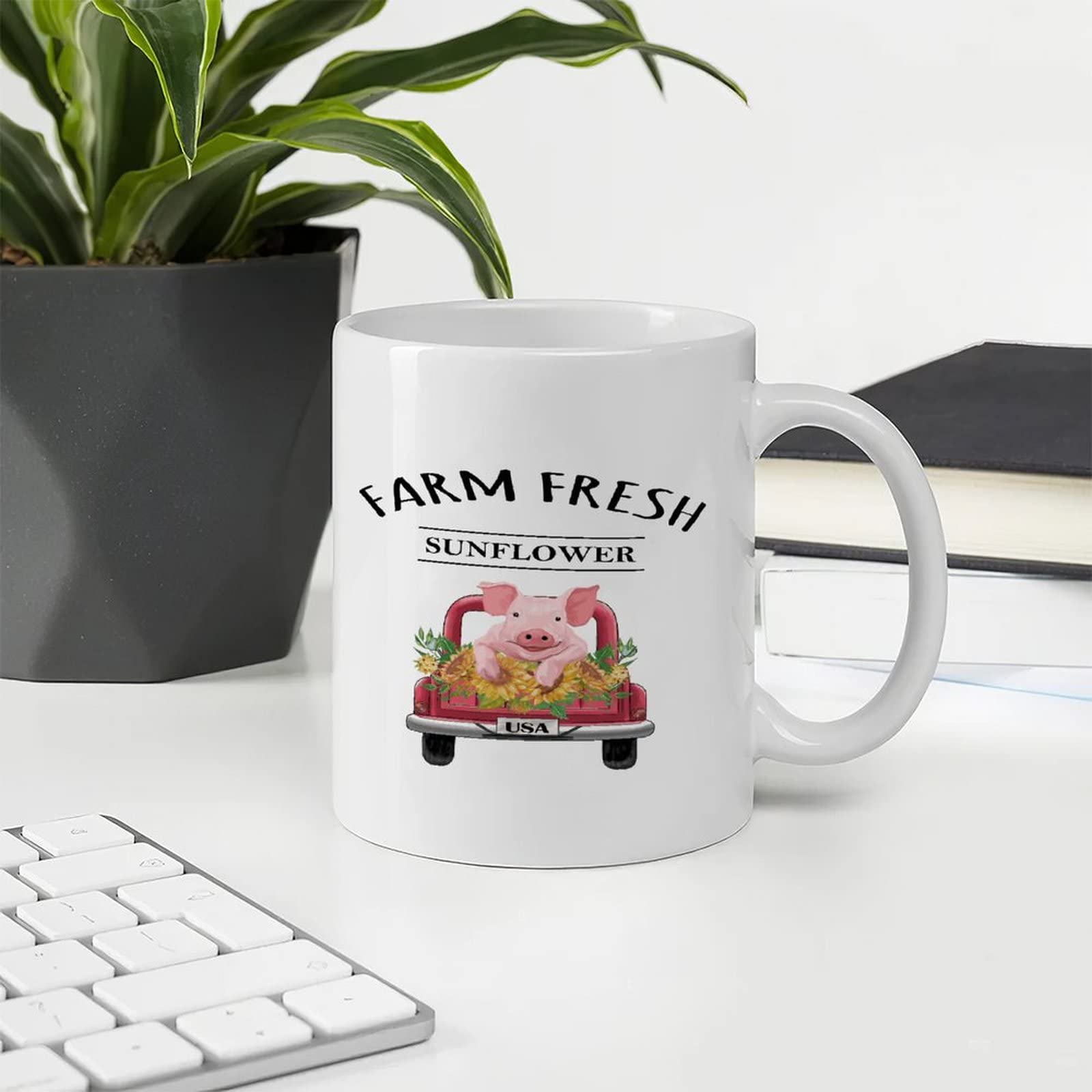 11oz White Ceramic Coffee Mug with Truck, Farm Animals & Flowers Design - Motivational & Inspirational Gift for Women - Perfect for Birthday, Office, or Home Use - Glossy Finish & Durable