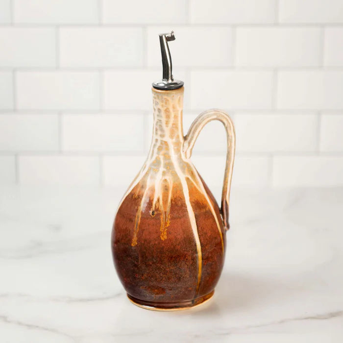 Premium Golden Amber Oil Bottle by Blanket Creek Pottery - Elegant Kitchen Accessory for Olive Oil & Vinegar Dispensing | Perfect for Home Cooking & Gourmet Gift Giving