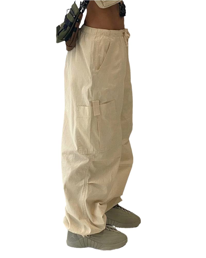 ENFUSO Women's Cargo Pants - 100% Cotton Streetwear Pants with Big Pockets, Patchwork Design, Drawstring Low Waist & Baggy Fit | Casual Fashion for Outdoor, Travel & Everyday Wear