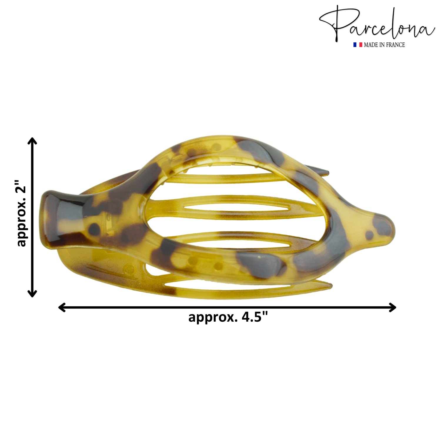 Parcelona France Wide Beak Celluloid Hair Claw Clip - Light Tortoise Shell Design for Women's Hairstyles | Perfect for Updos, Ponytails & Everyday Hair Accessories