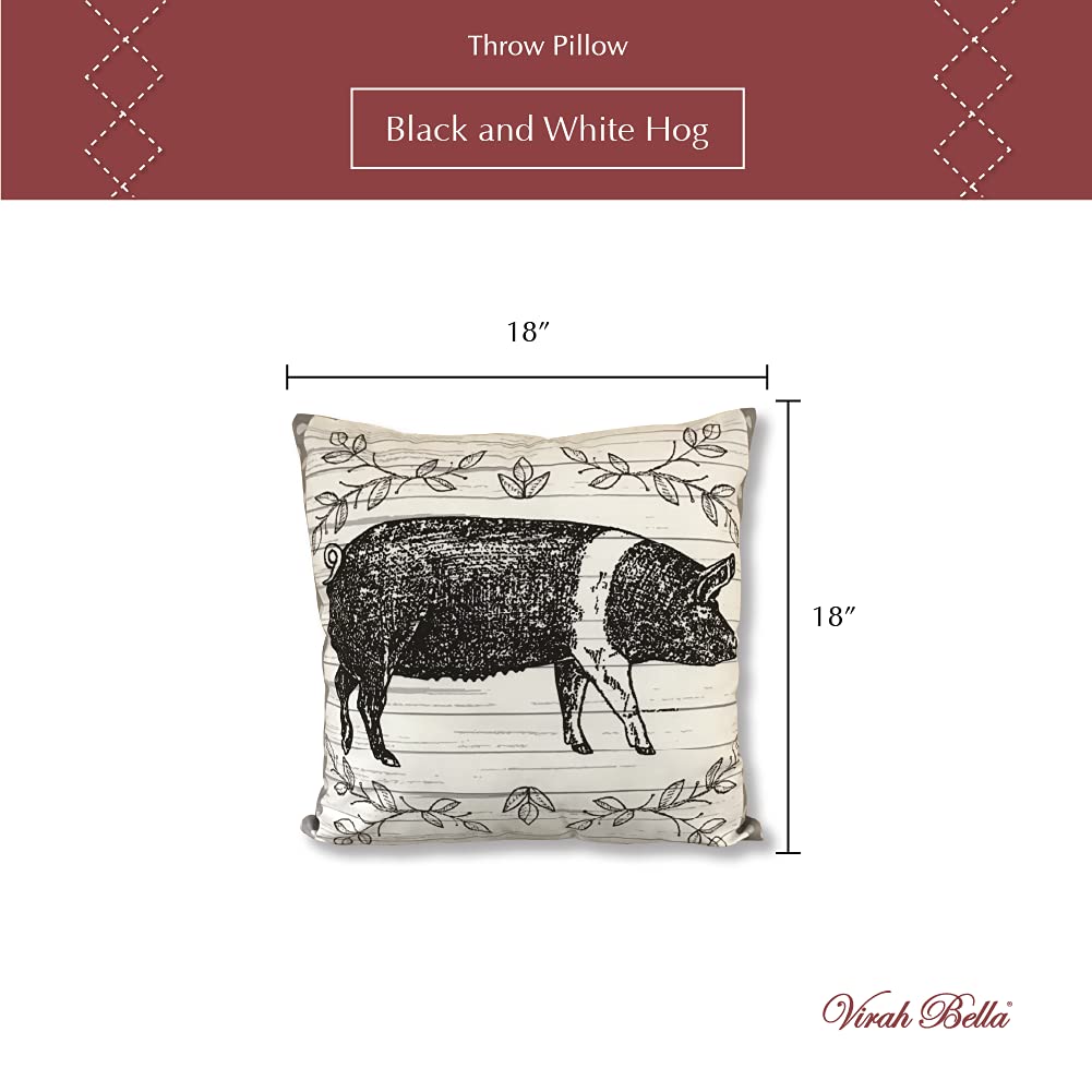 Virah Bella Black and White Hog Throw Pillow 18x18 Inches - Decorative Farmhouse & Lodge Style Couch Pillow - Perfect for Living Room, Bedroom, and Cabin Décor