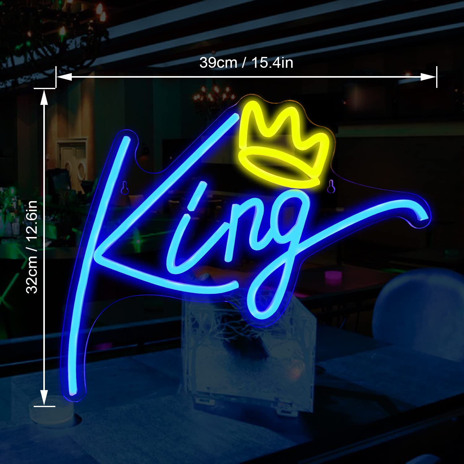 WLHOPE King Neon Sign LED Crown Mood Light - Blue LED Neon Light for Bedroom, Wall Decor, Wedding, Party, Kids Room - USB Powered Acrylic Night Light for Home, Bar, Cafe, Shop Windows - Perfect for Birthday Gifts, Themed Events & Romantic Ambiance