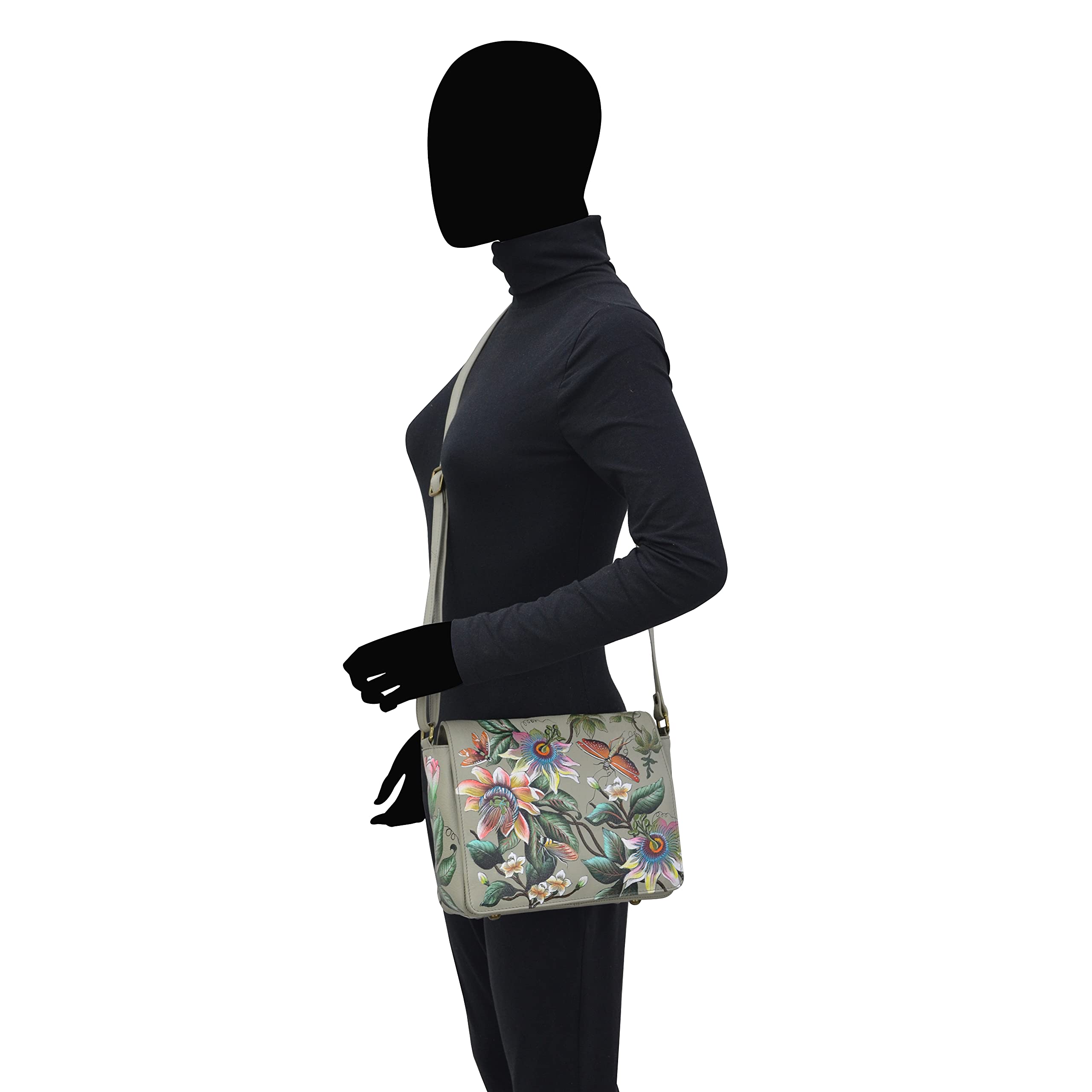 Anuschka Women's Genuine Leather Medium Flap Crossbody Handbag - Hand Painted Floral Design - Perfect for Work, Travel & Date Night