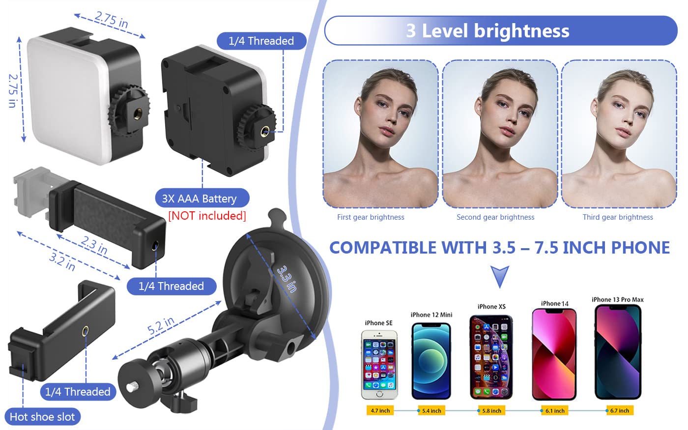 Suction Cup Mirror Phone Holder with Light - Universal Travel Wall Mount for Makeup, Content Creation & Selfies - Adjustable Mirror Tripod for Bathroom, Kitchen & Vanity - Works on All Smooth Surfaces (Perfect for Vloggers, Beauty Tutorials & Home Use)