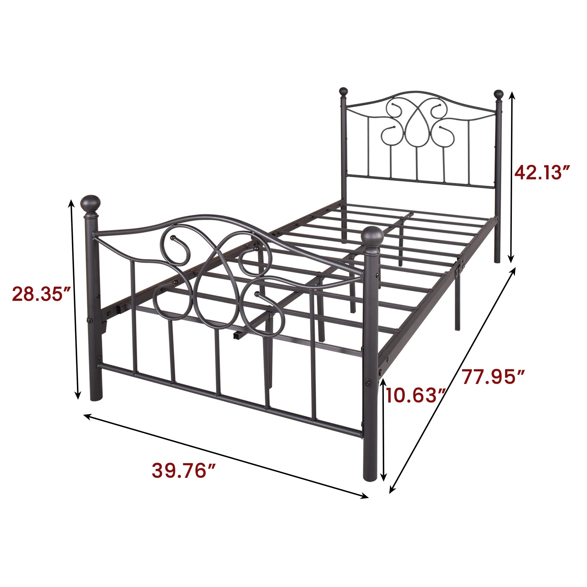 Full Size Metal Platform Bed Frame with Headboard & Footboard - Modern Mattress Foundation with Floral Design, No Box Spring Needed, Quiet & Sturdy, Easy Assembly - Perfect for Master Bedroom, Guest Room or Dorm (Black)