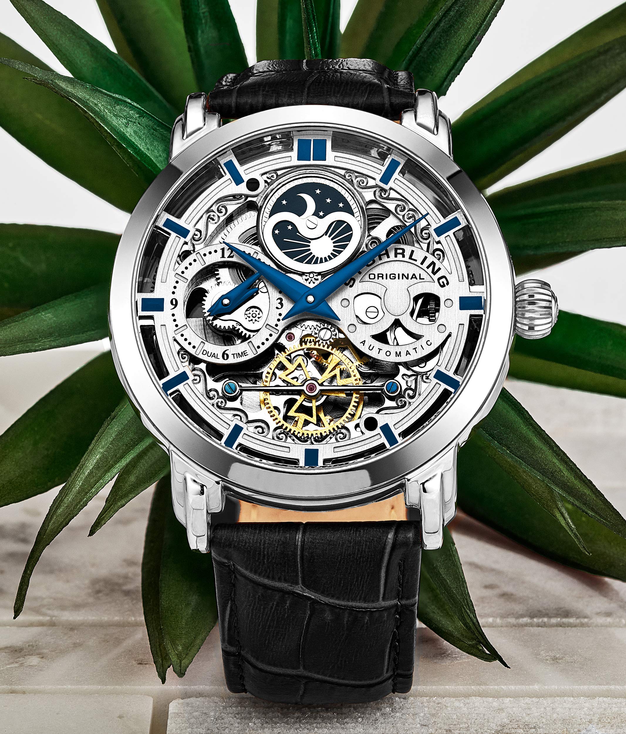 Stuhrling Original Legacy Men's Automatic Watch - 46mm Stainless Steel Case, Genuine Leather Strap, Black Dial | Perfect for Business, Formal & Casual Wear