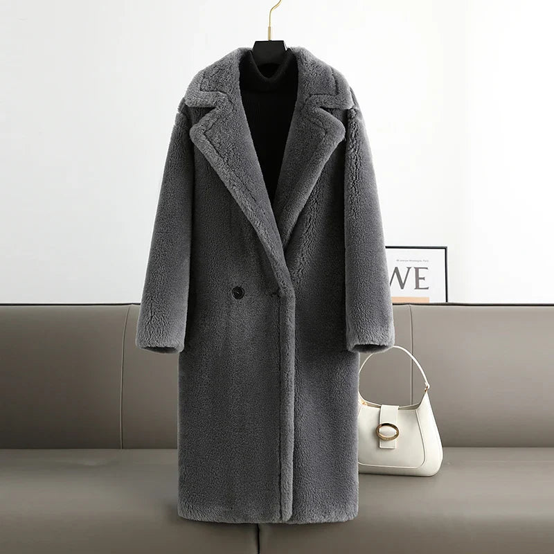 2022 Women's Long Cashmere Coat - Premium Wool Woven Fabric, Thick & Warm Oversized Winter Jacket | Fashion Streetwear Teddy Bear Style | Perfect for Cold Weather, Office Wear & Holiday Outfits