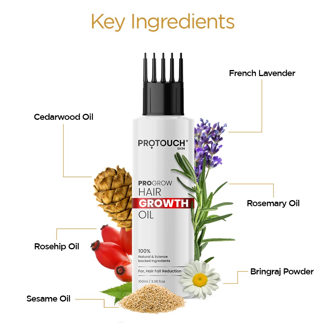 PROTOUCH PROGROW Hair Growth Oil for Men & Women - Anti Hair Fall & Anti Dandruff Treatment with Natural Ingredients | 100ml | Promotes Thicker, Healthier Hair for Daily Use & Scalp Care