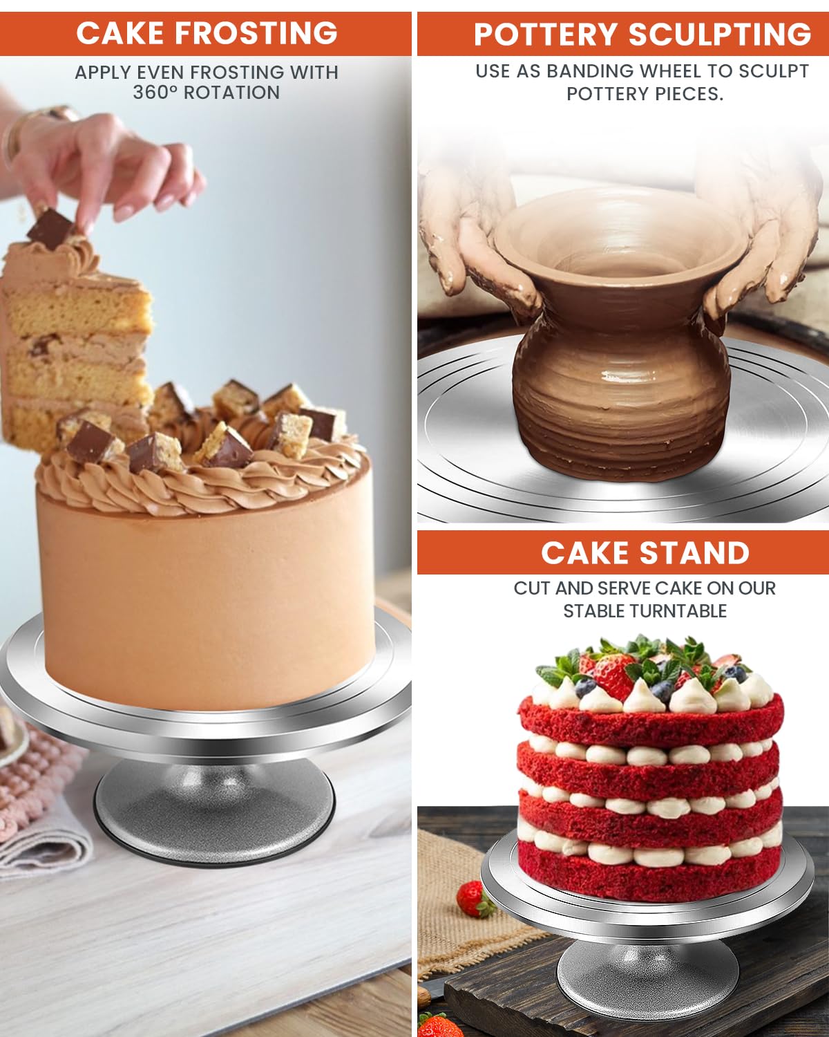 12 Inch Aluminum Alloy Rotating Cake Stand - Heavy Duty Cake Turntable for Decorating Cupcakes, Pastries & Desserts | Perfect for Baking, Cake Decorating & Party Serving