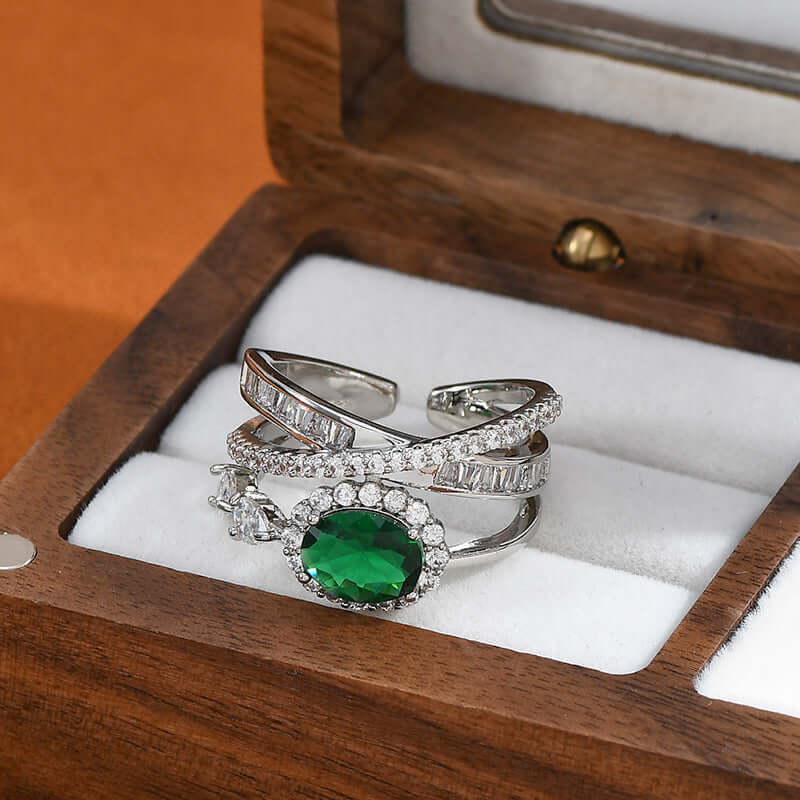 Emerald Green CZ Layered Cross Stacking Ring Set for Women | Elegant Jewelry Gift for Christmas, Birthday & Anniversary | K4205