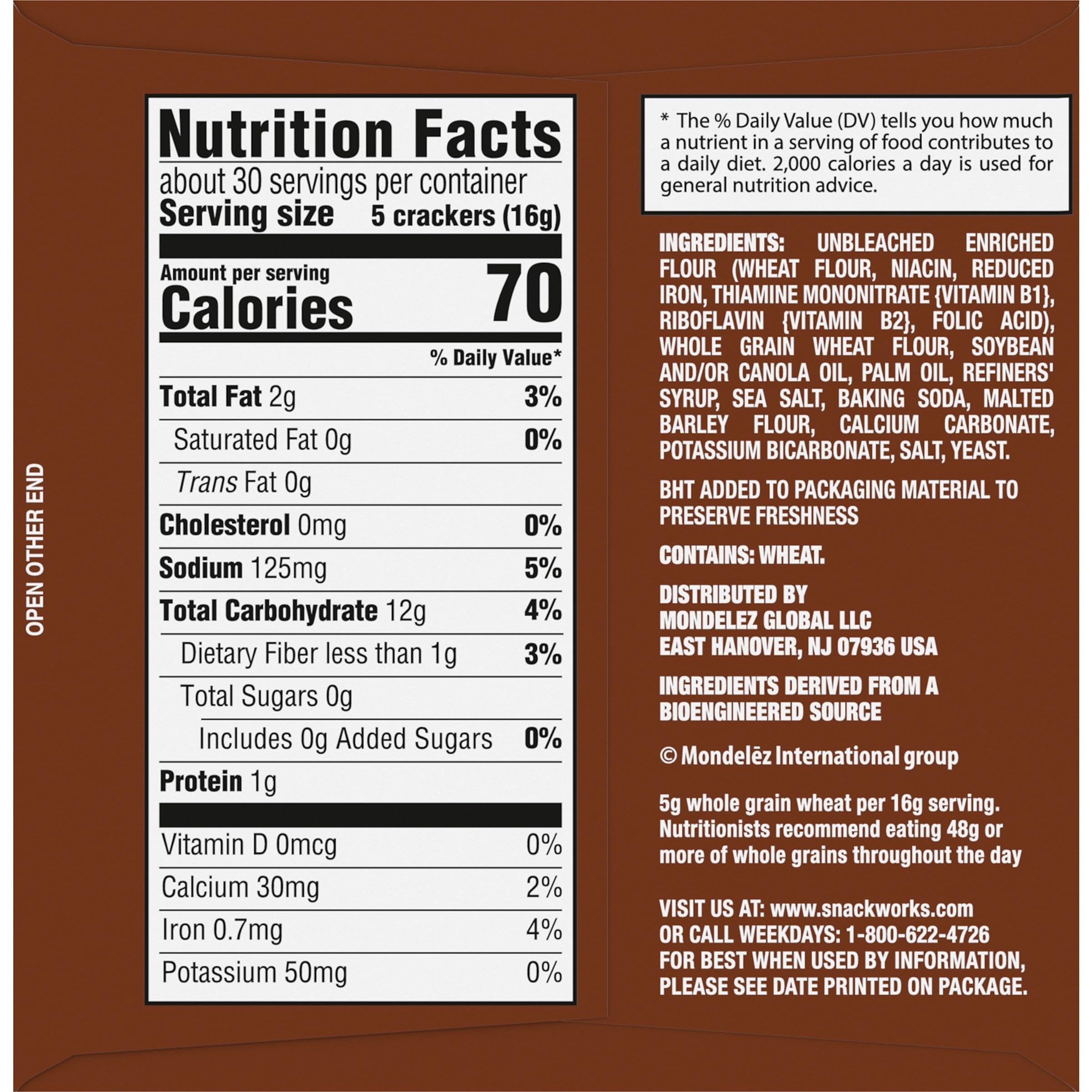 Premium Whole Grain Wheat Saltine Crackers - 1.06 lb Box, Healthy Lunch Snacks & On-The-Go Treats for Office, School, or Road Trips