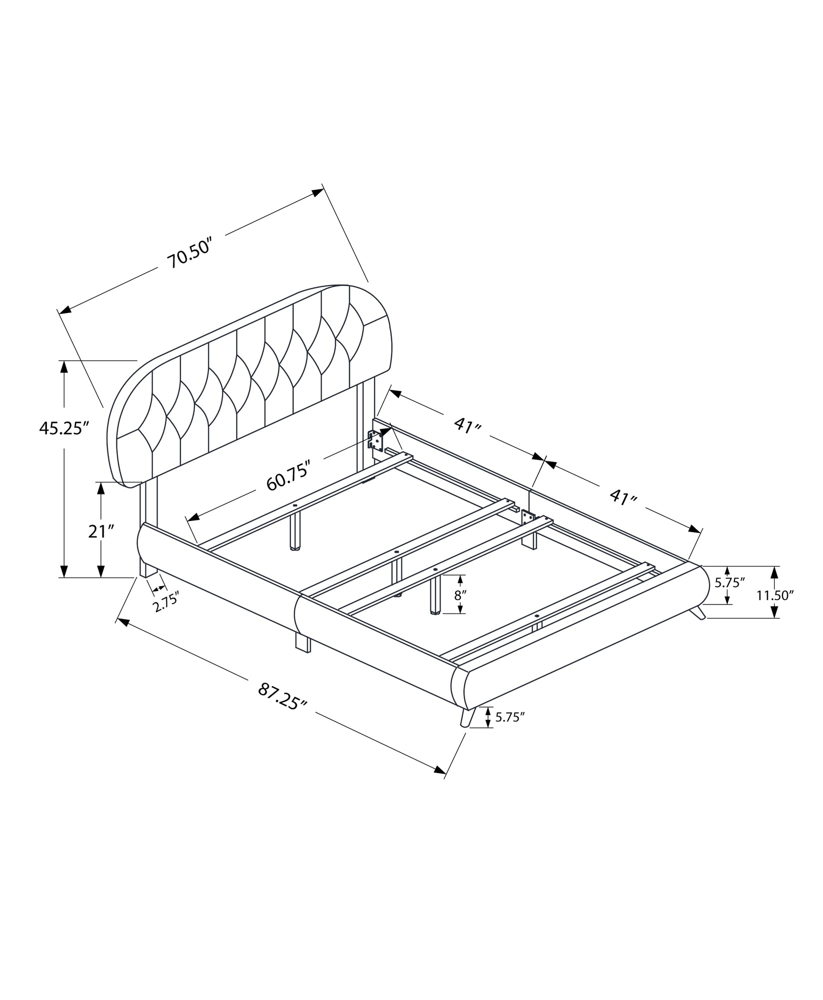 Queen Size Bed Frame - Brown Faux Leather Upholstered with Sturdy Wood Legs - Perfect for Modern Bedroom, Guest Room, or Apartment Decor