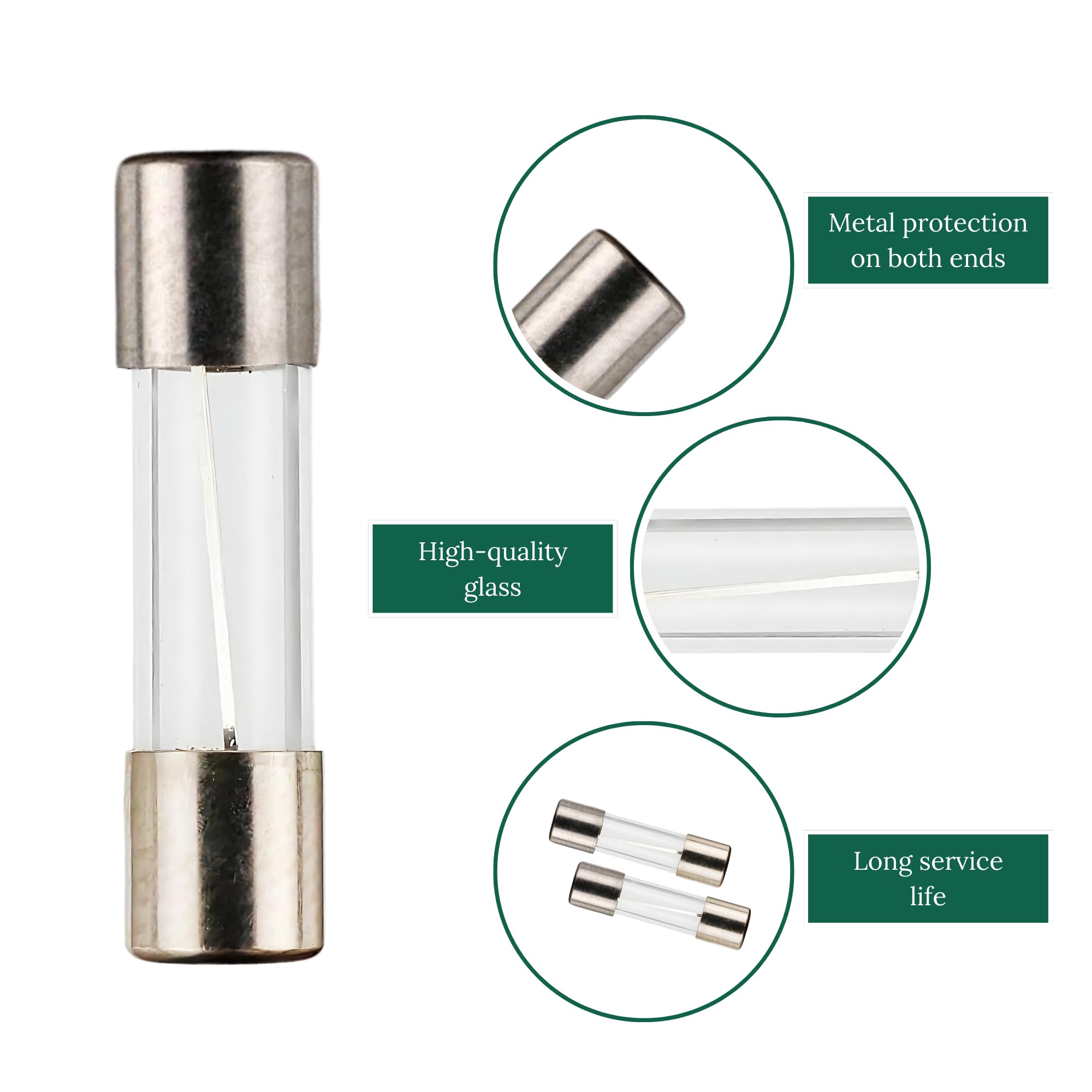 TECHMAN GDC Slow Blow Time Delay Glass Fuses 5 Pack (1.25A) - Replacement Fuses for Electronics, Appliances, and Automotive Use - Perfect for Home, Office, and Workshop Circuit Protection