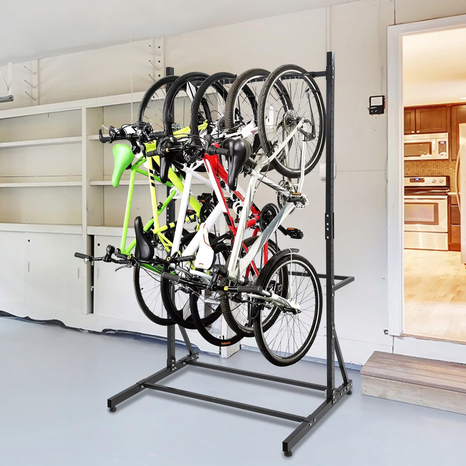 Heavy Duty Freestanding Bike Rack for 5 Bicycles - 300 lbs Capacity Vertical Bike Storage Stand with Adjustable Height - Indoor/Outdoor Use for Garage, Basement & Apartment Organization