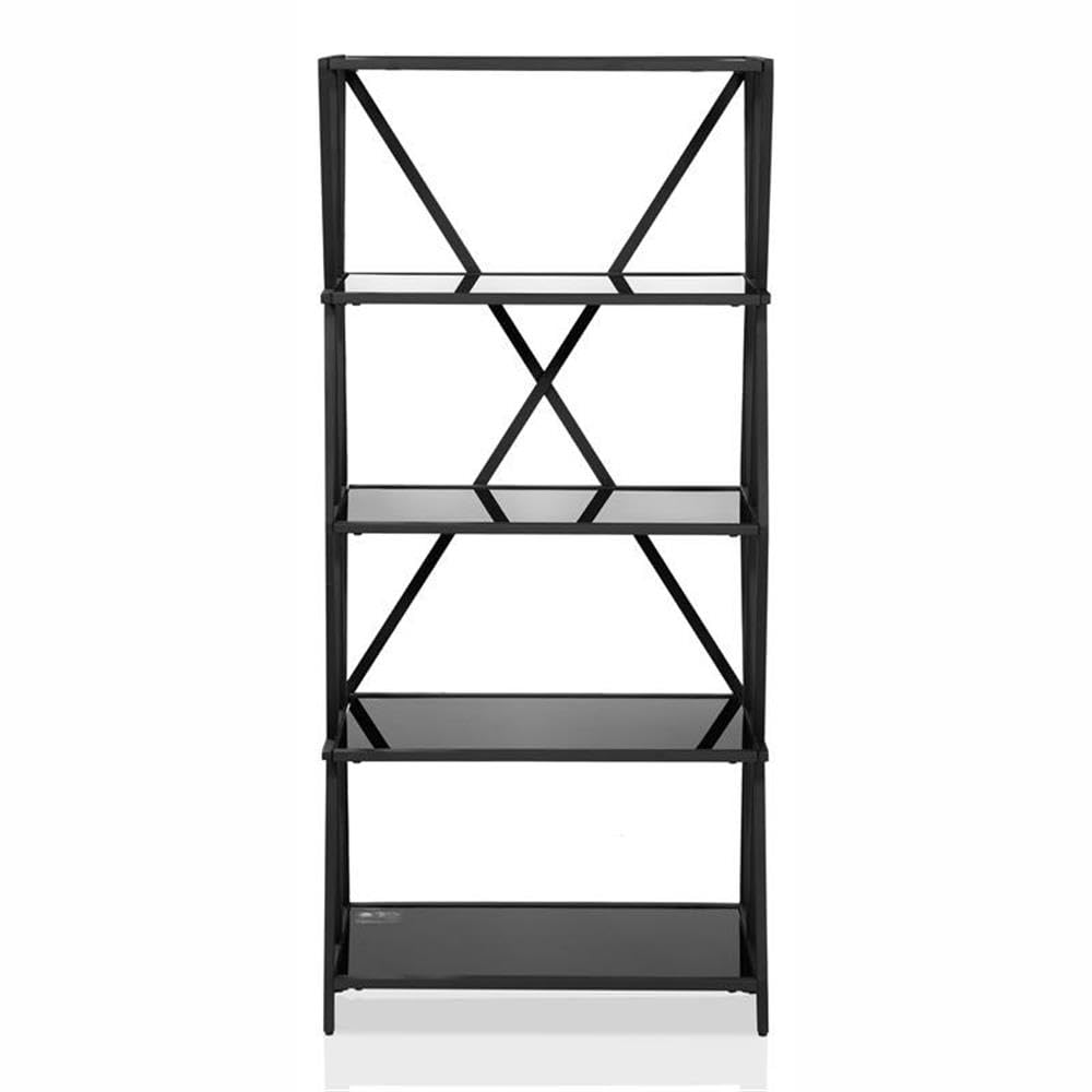 Furniture of America Vorsko Industrial Metal 5-Shelf Bookcase in Black - Sturdy Storage for Home Office, Living Room & Bedroom Organization