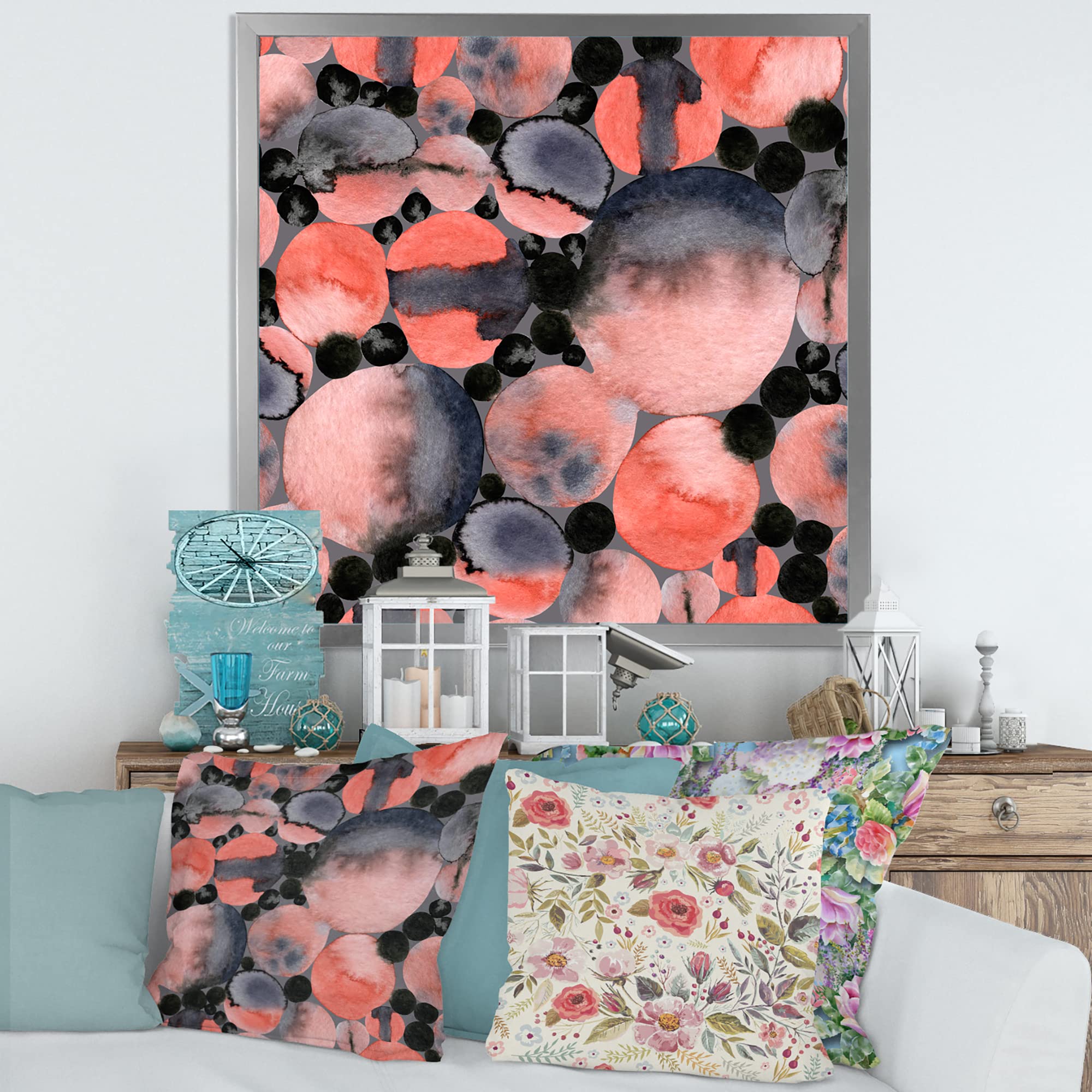 Abstract Geometric Polka Dots Modern Framed Wall Art - Contemporary Home Decor for Living Room, Bedroom & Office