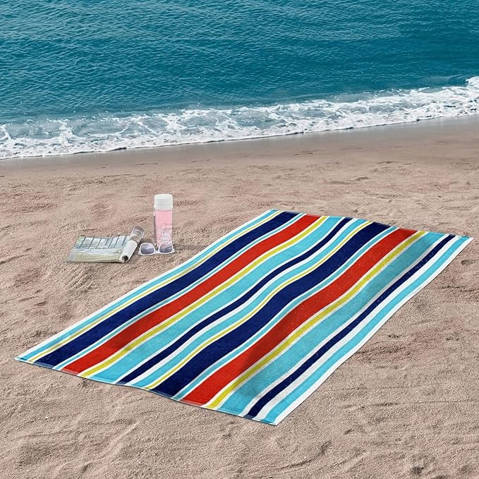 Oceana Stripe Oversized Cotton 2 Piece Beach Towel Set - Soft Quick Dry Bath Towels for Pool, Beach, Vacation & Spa - Perfect Summer Accessories
