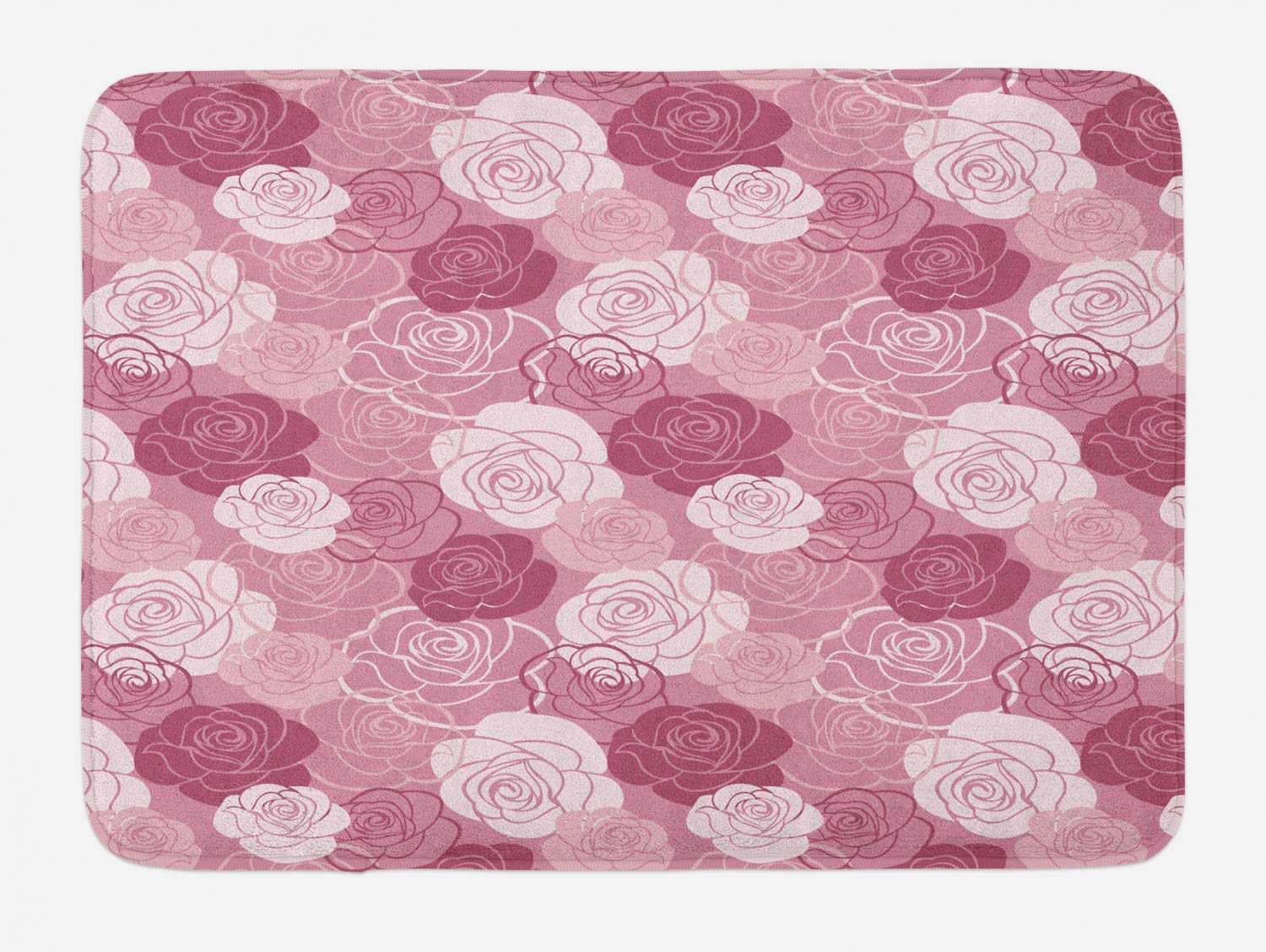Ambesonne Rose Flowers Bath Mat - Soft Plush Non-Slip Bathroom Rug with Romantic Pastel Floral Design, 30