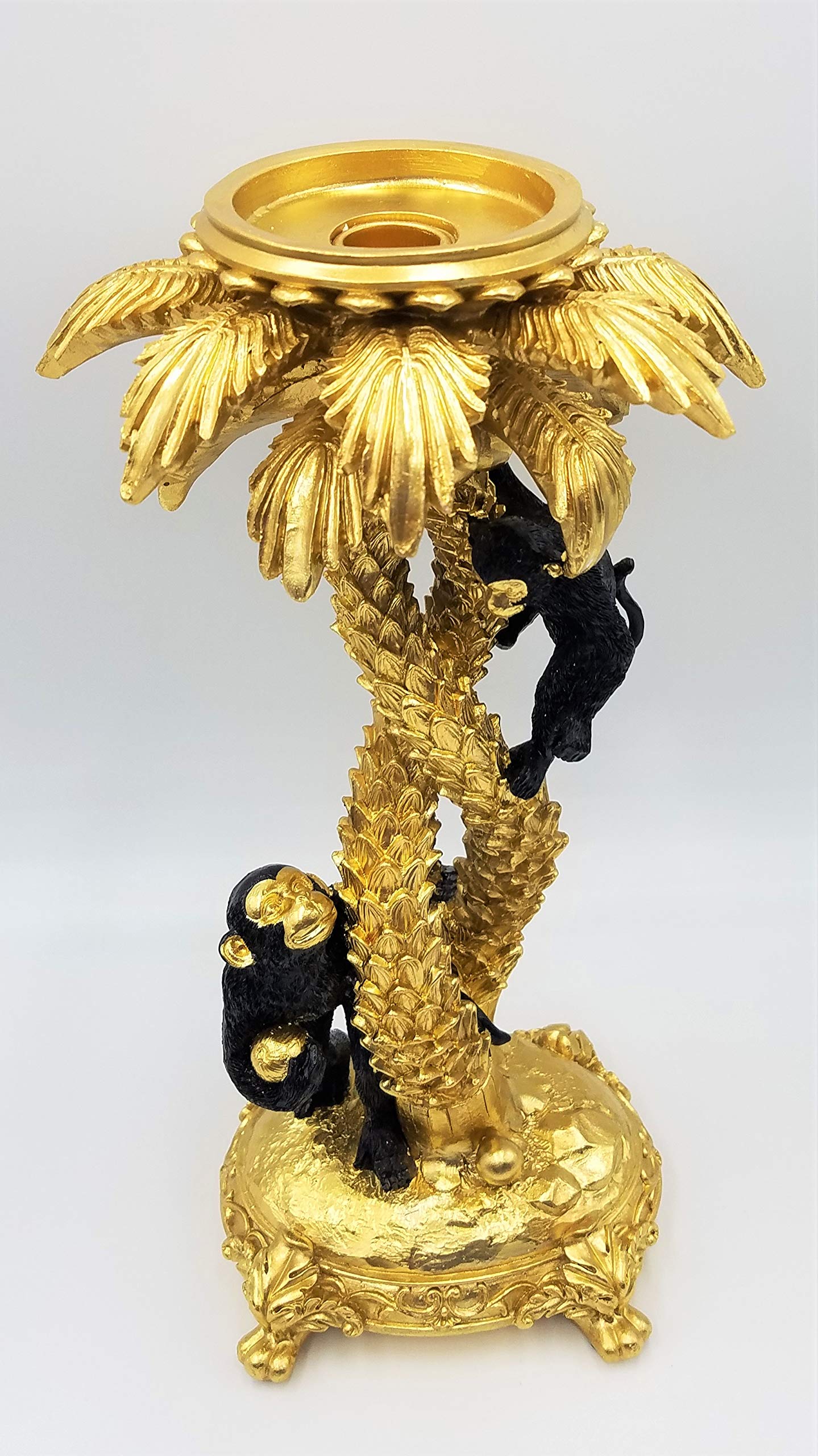 Handcrafted Resin Coconut Tree Candle Holder with Playful Monkeys - Tropical Home Decor for Living Room, Bathroom, or Outdoor Patio
